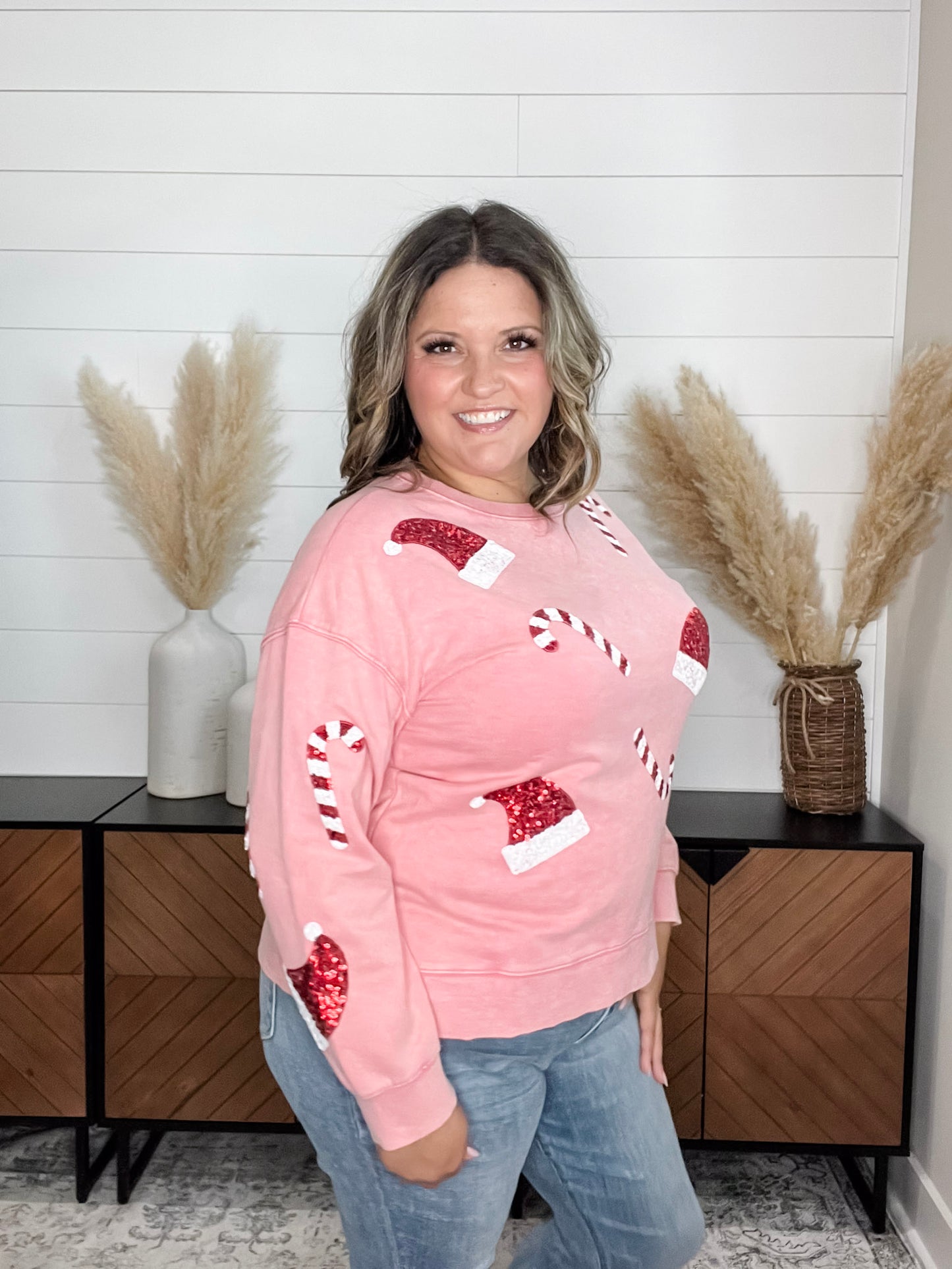 Sequin Candy Cane & Hat Long Sleeve