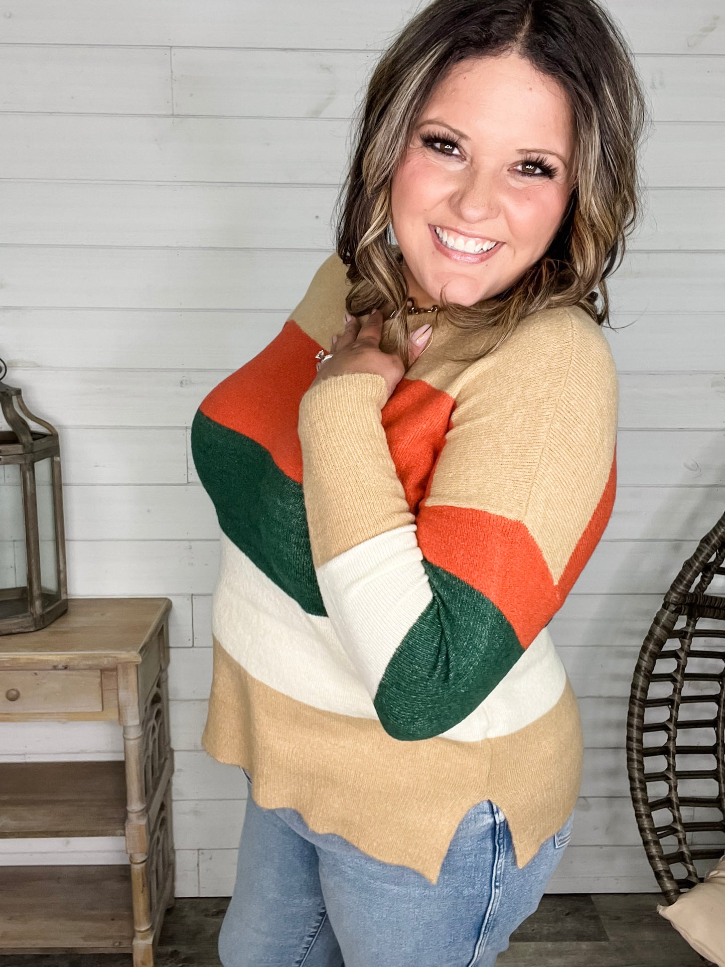 "Lindy" Long Sleeve Round Neck Stripe Sweater