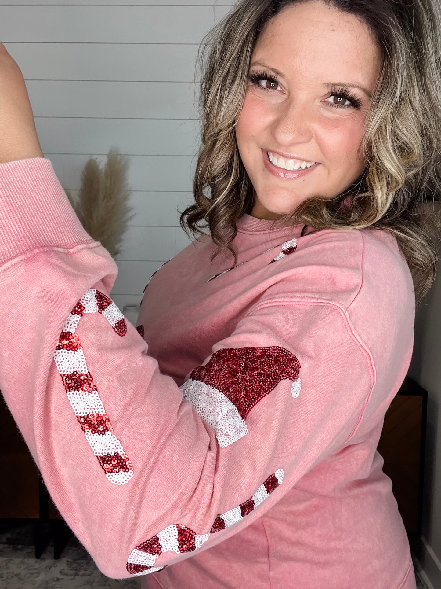 Sequin Candy Cane & Hat Long Sleeve