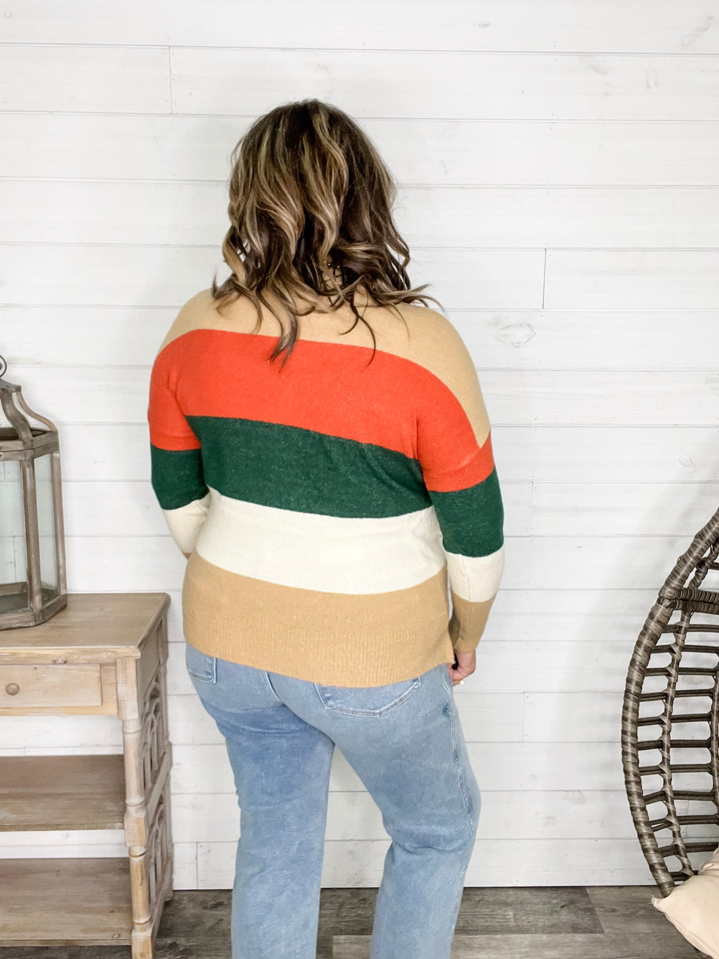 "Lindy" Long Sleeve Round Neck Stripe Sweater
