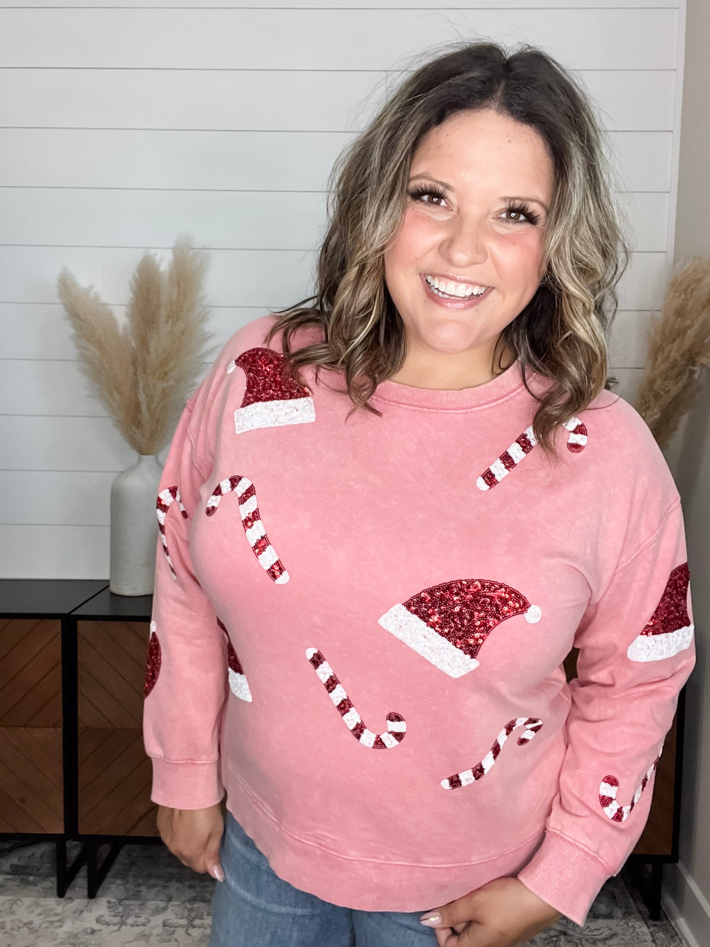 Sequin Candy Cane & Hat Long Sleeve