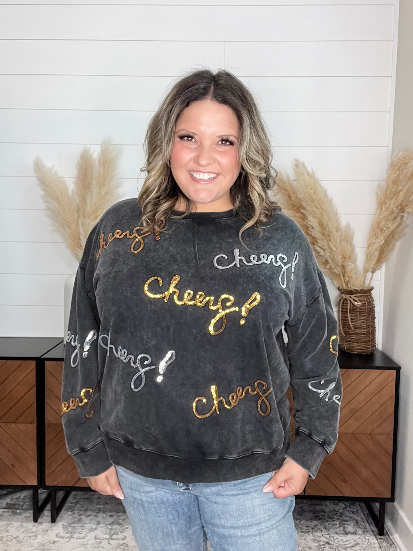 Sequin Cheers Long Sleeve (Black)