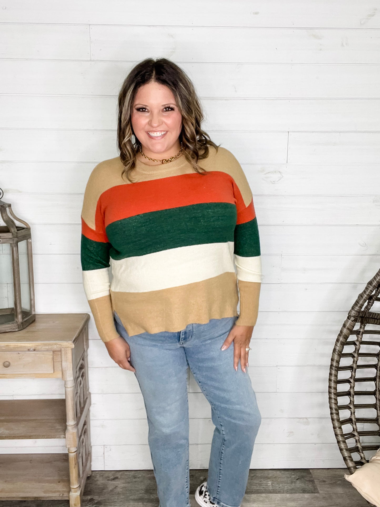 "Lindy" Long Sleeve Round Neck Stripe Sweater