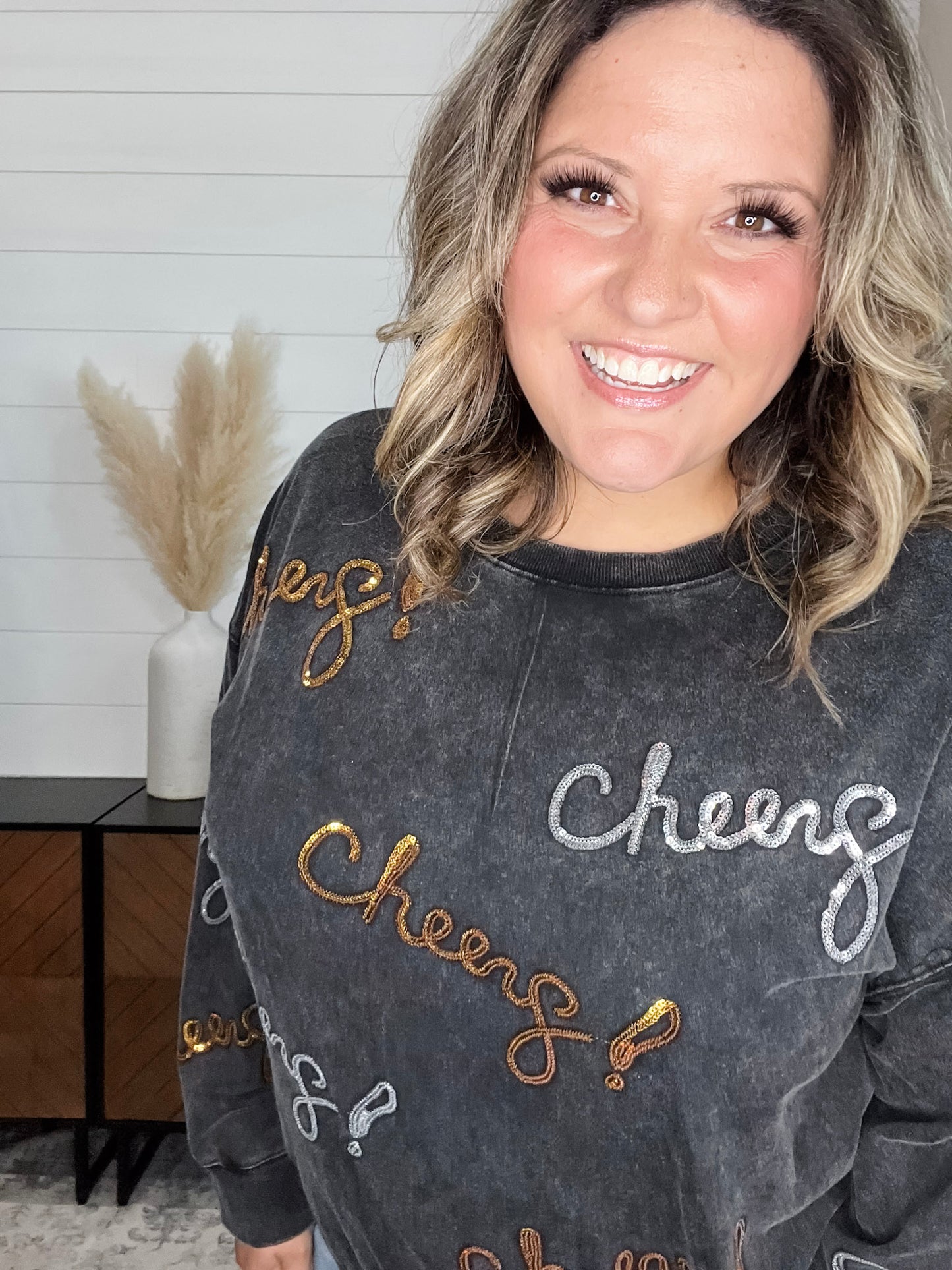 Sequin Cheers Long Sleeve (Black)