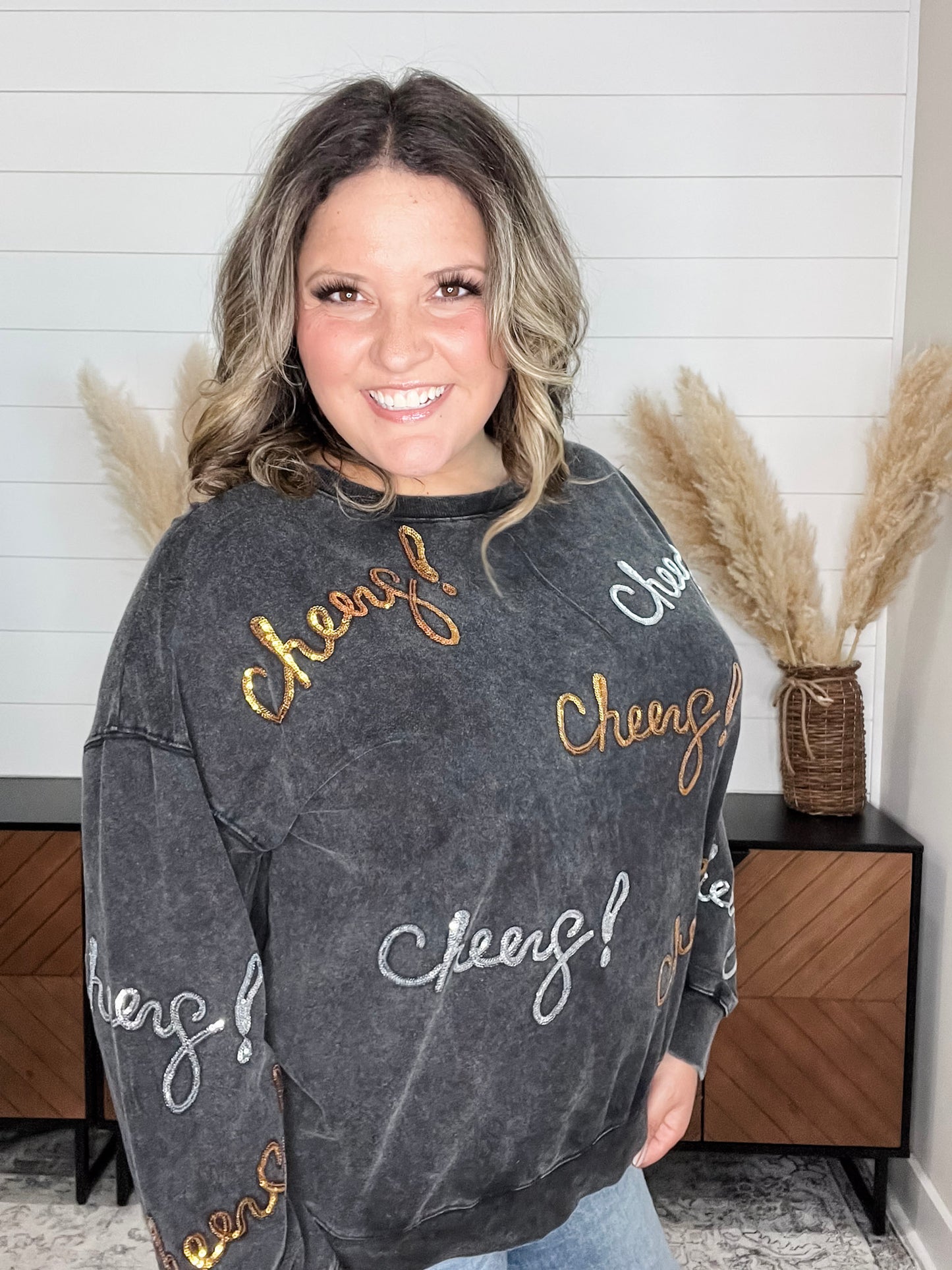 Sequin Cheers Long Sleeve (Black)