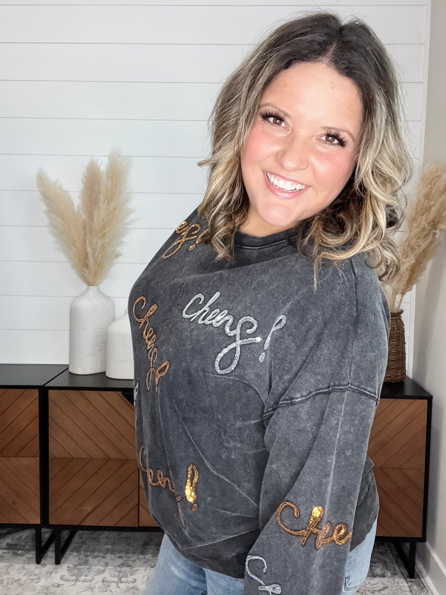 Sequin Cheers Long Sleeve (Black)
