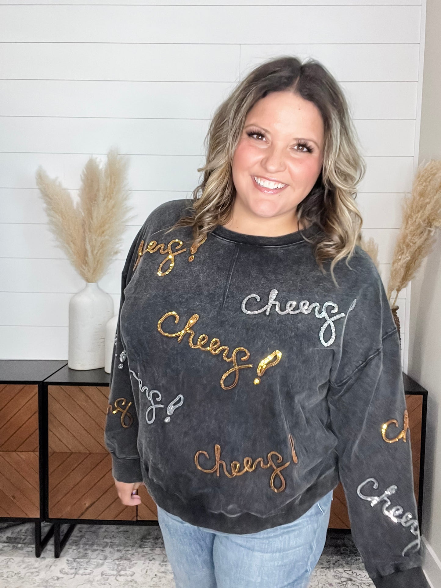Sequin Cheers Long Sleeve (Black)