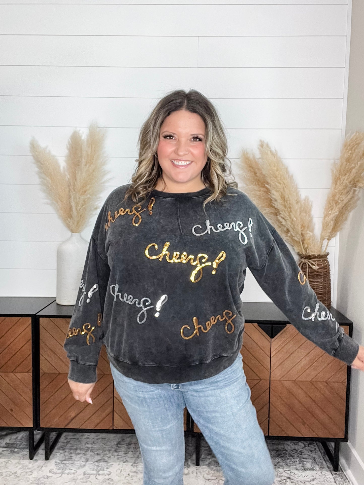 Sequin Cheers Long Sleeve (Black)