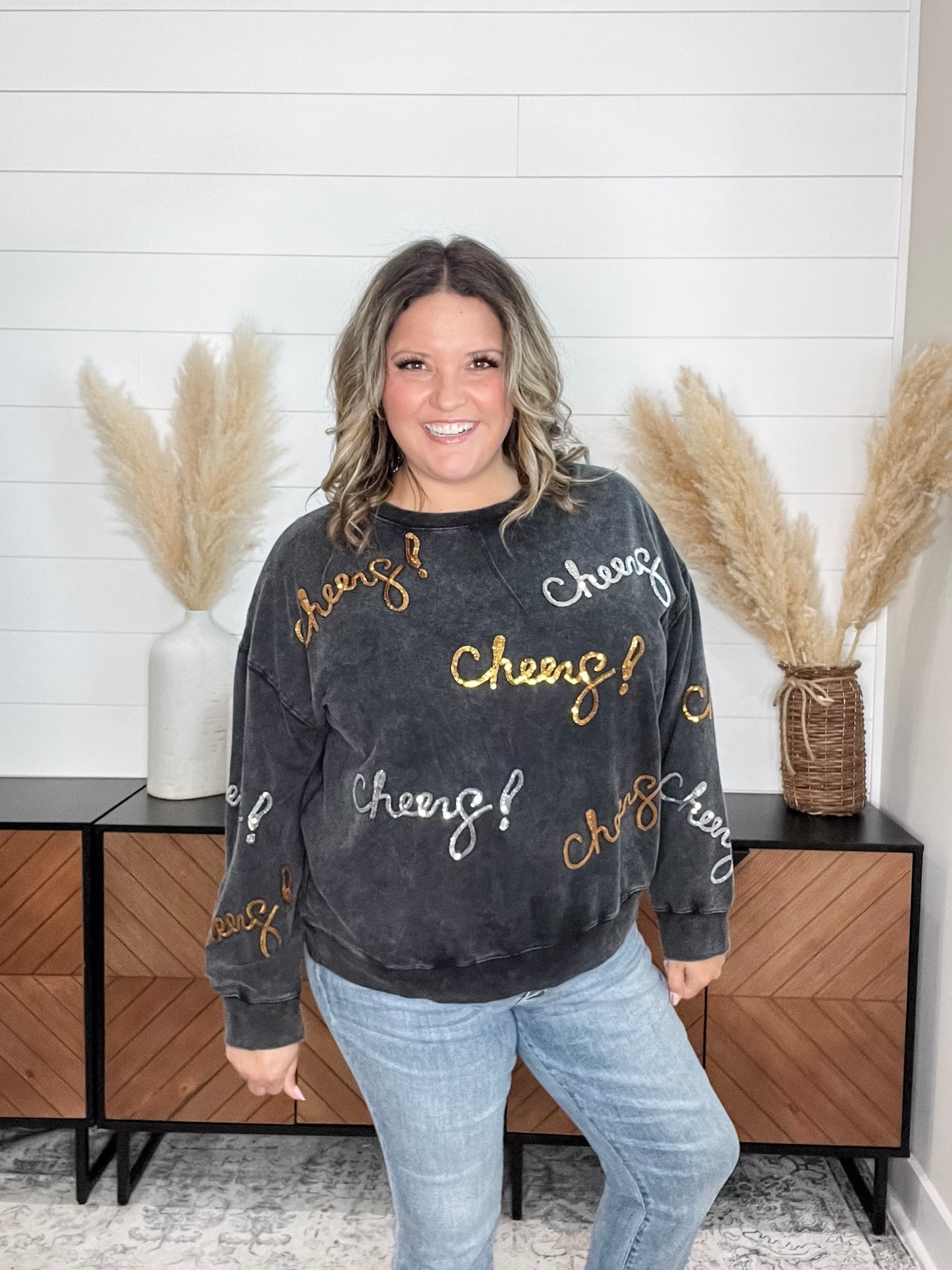 Sequin Cheers Long Sleeve (Black)
