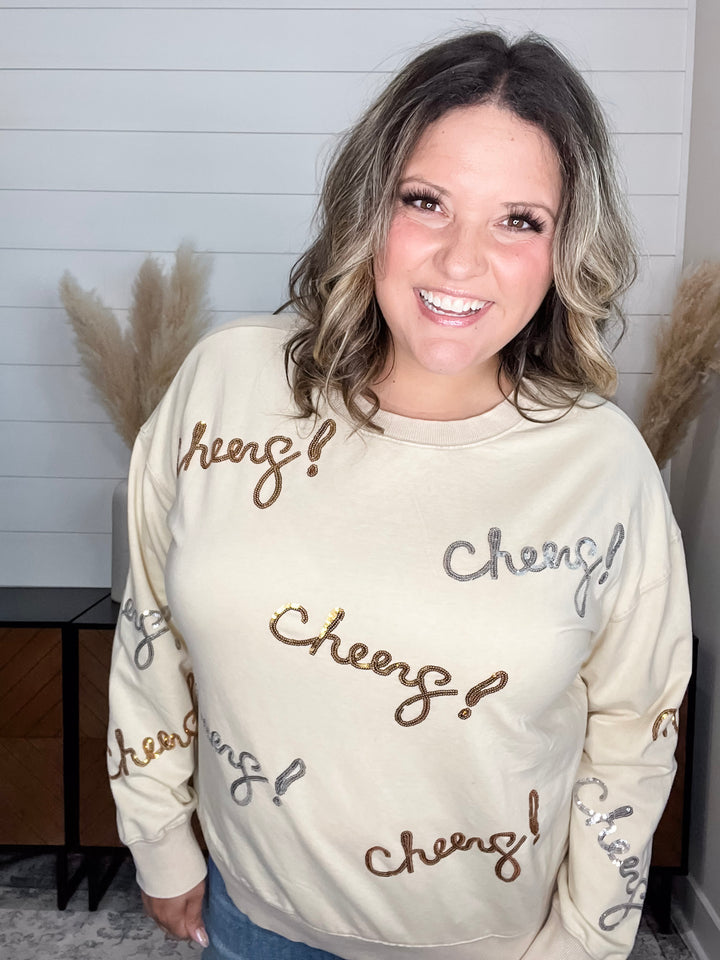 Sequin Cheers Long Sleeve (Ecru)