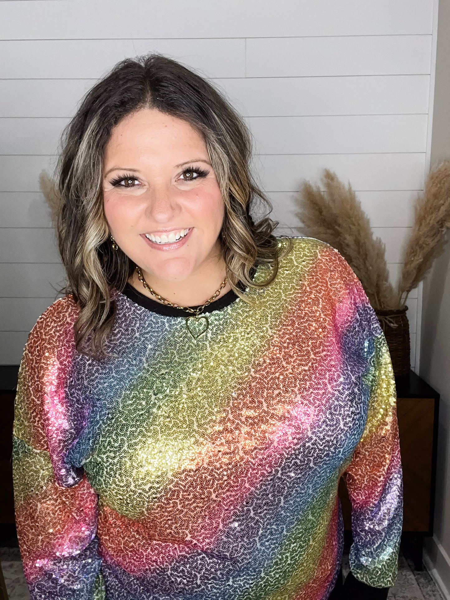 "Moonglow" Rainbow Sequin Crew Neck