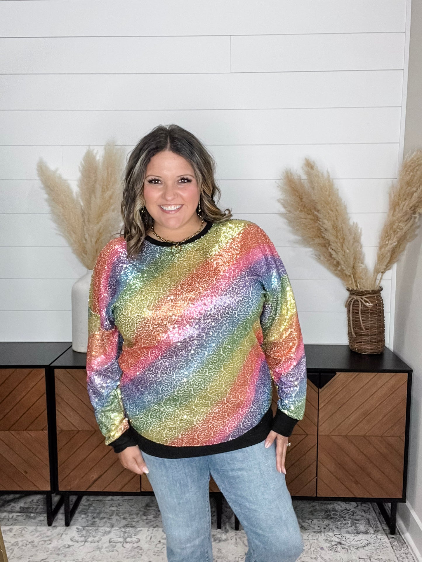 "Moonglow" Rainbow Sequin Crew Neck