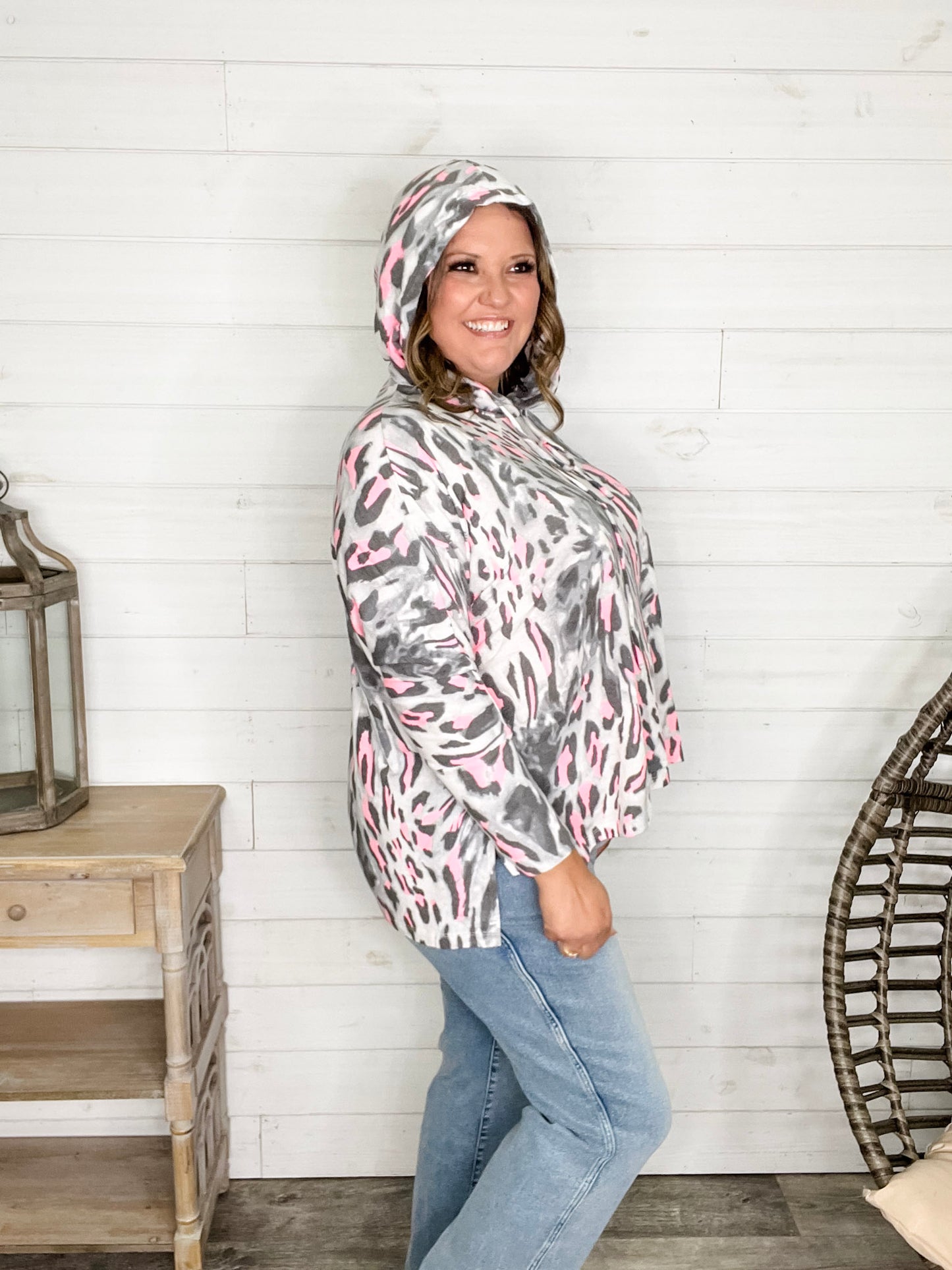 "By The Tail" Animal Print Hoodie with Side Slits