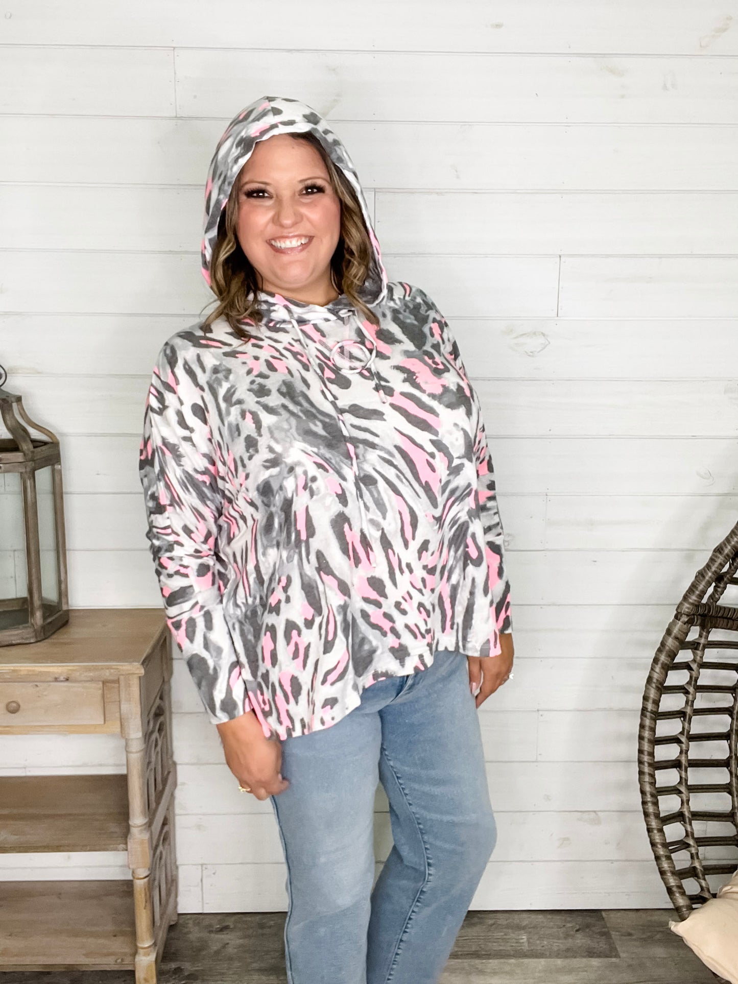 "By The Tail" Animal Print Hoodie with Side Slits