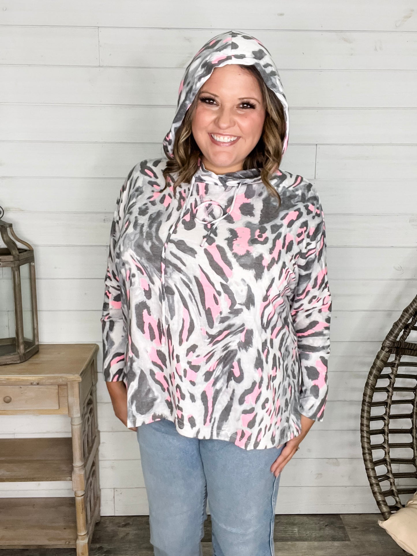 "By The Tail" Animal Print Hoodie with Side Slits