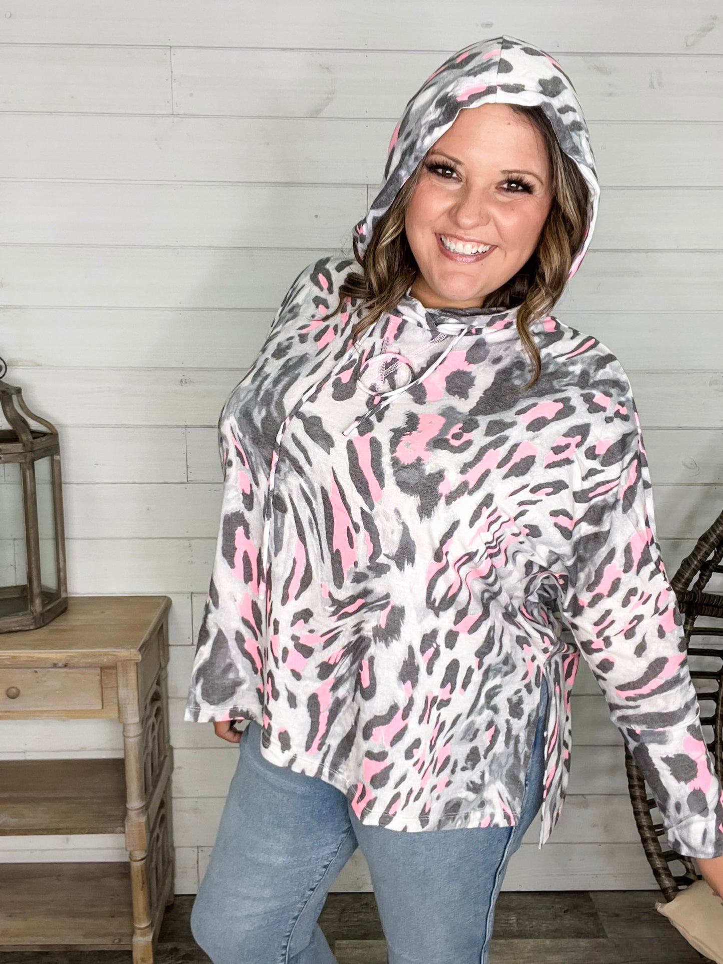 "By The Tail" Animal Print Hoodie with Side Slits