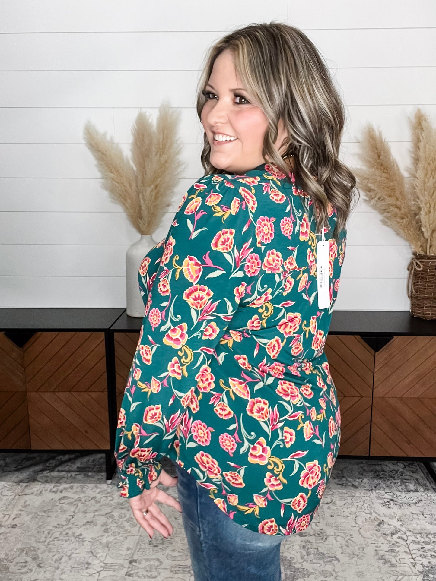 "Fayetteville" Smocked Wrist Long Sleeve Split Neck