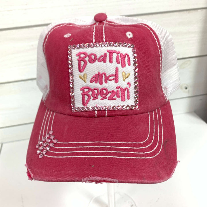 "Boatin and Boozin" Distressed Adjustable Trucker Hat