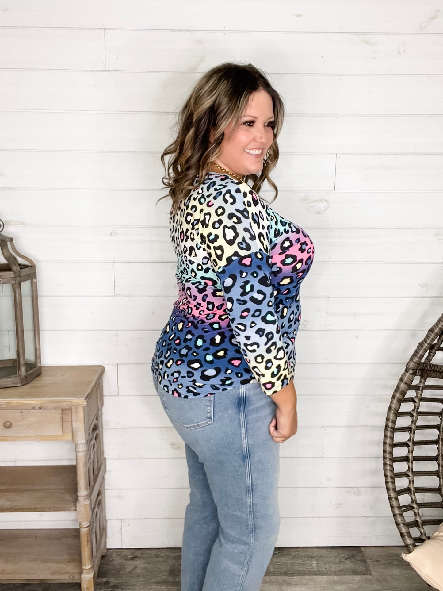 "Couldn't Help It" Animal Print 3/4 Sleeve V Neck