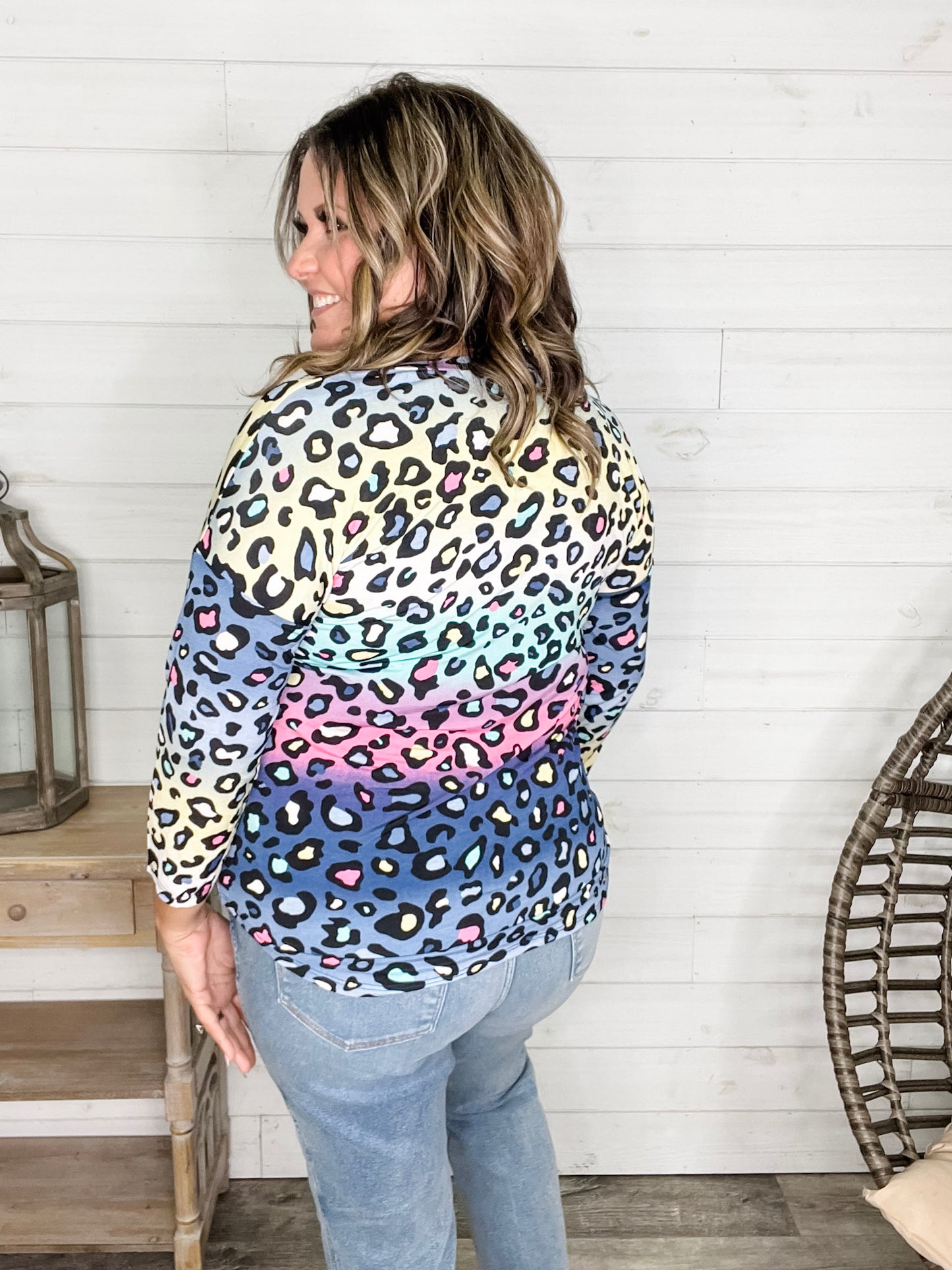 "Couldn't Help It" Animal Print 3/4 Sleeve V Neck