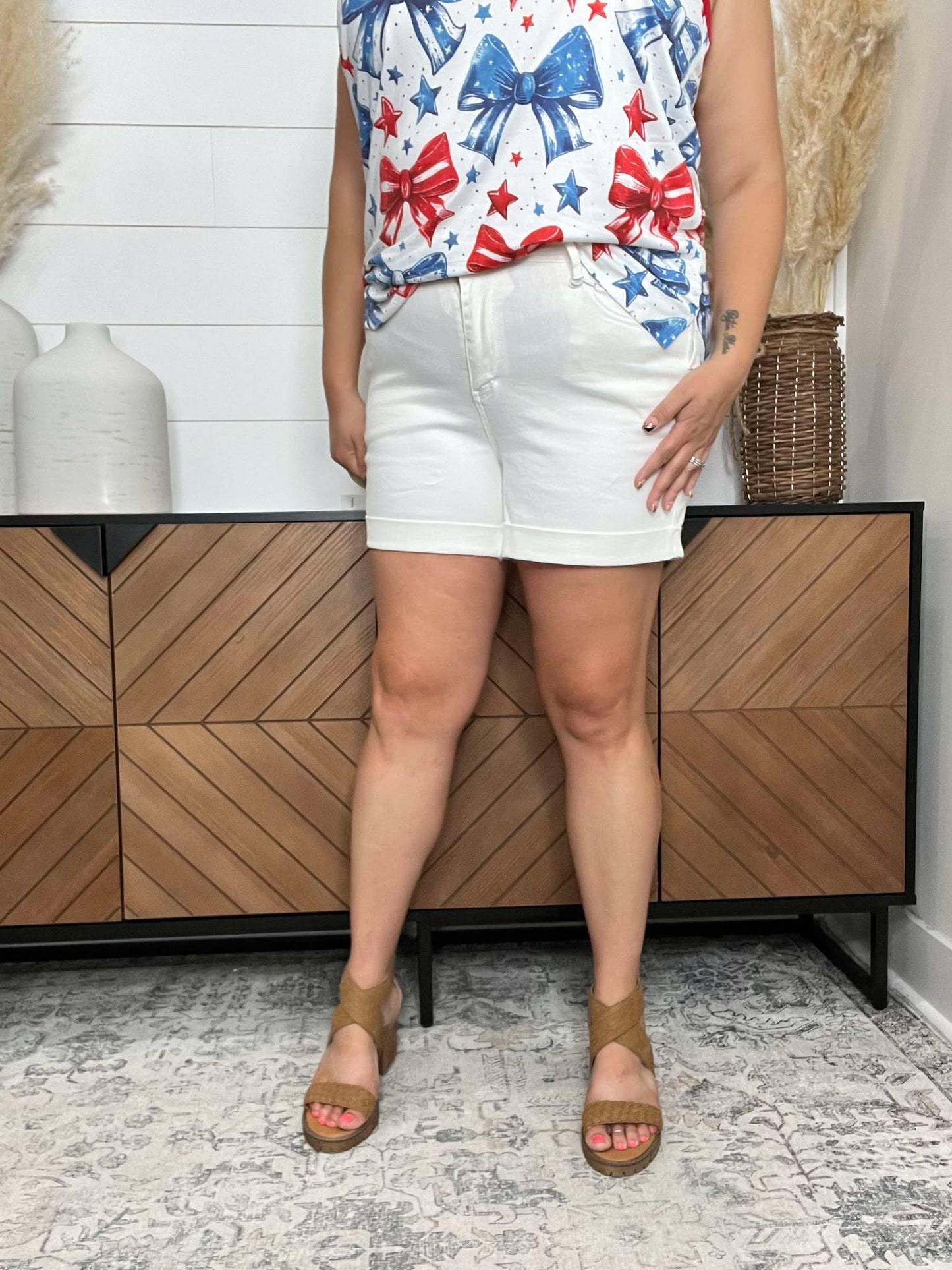 Judy Blue “Bright Lights” White Cuffed Shorts