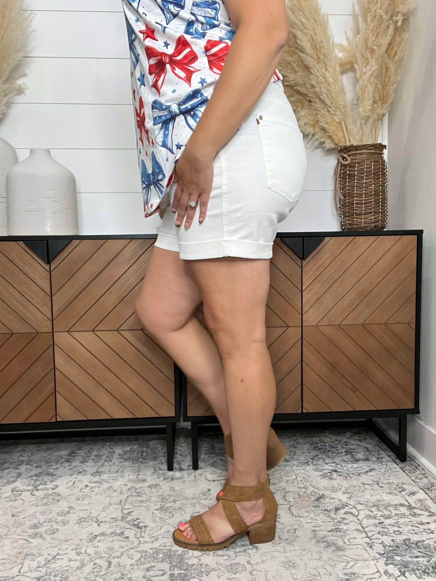 Judy Blue “Bright Lights” White Cuffed Shorts