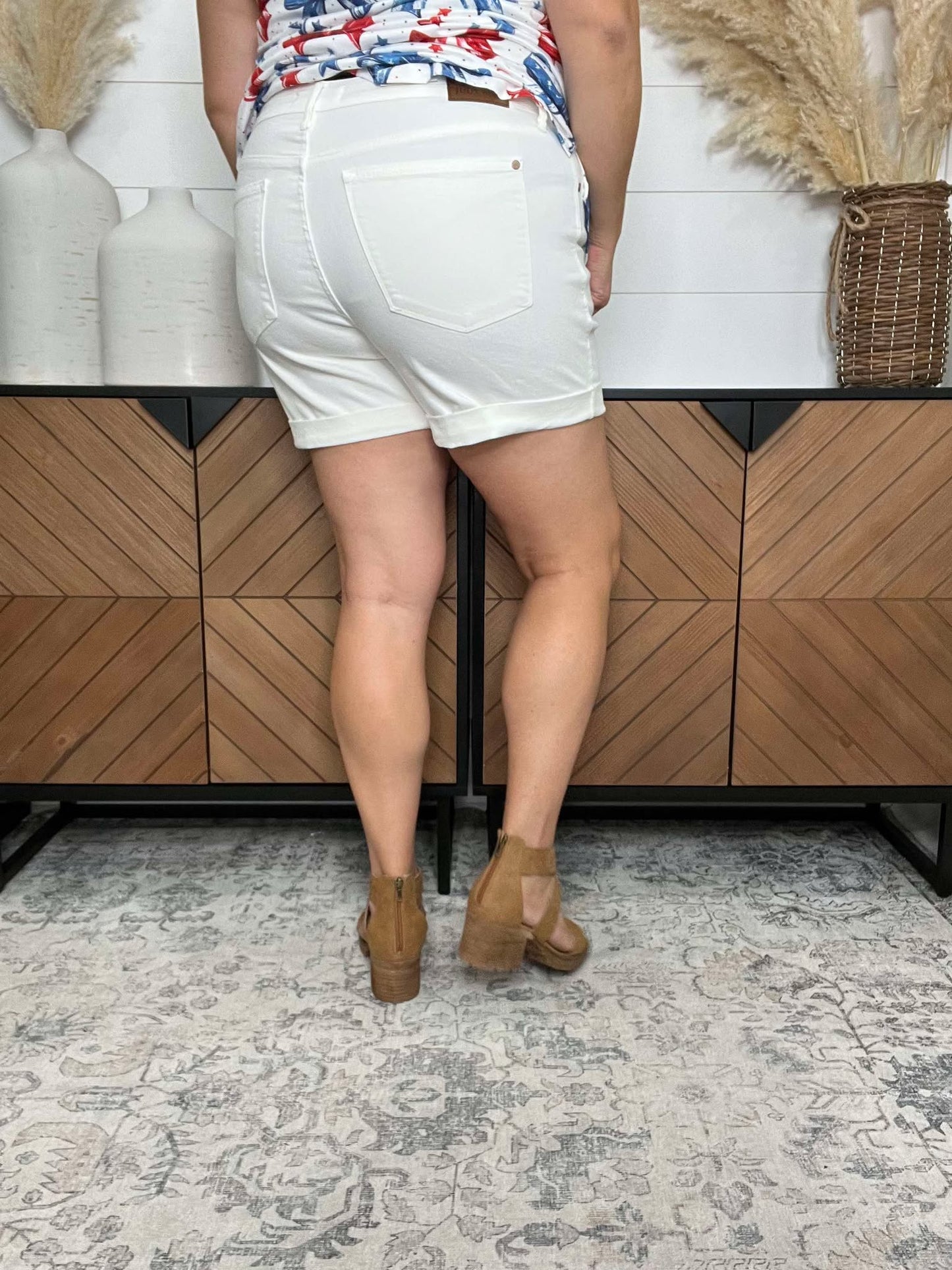 Judy Blue “Bright Lights” White Cuffed Shorts