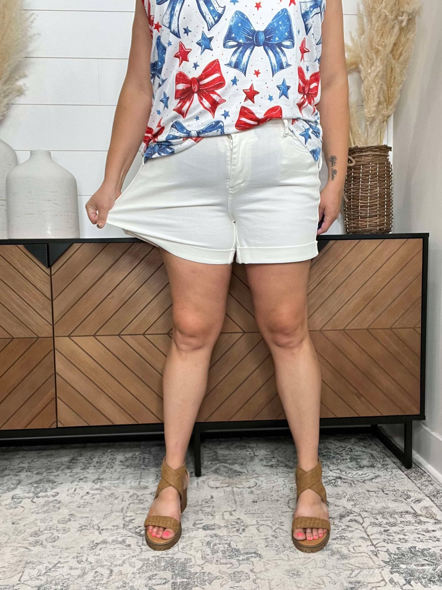 Judy Blue “Bright Lights” White Cuffed Shorts