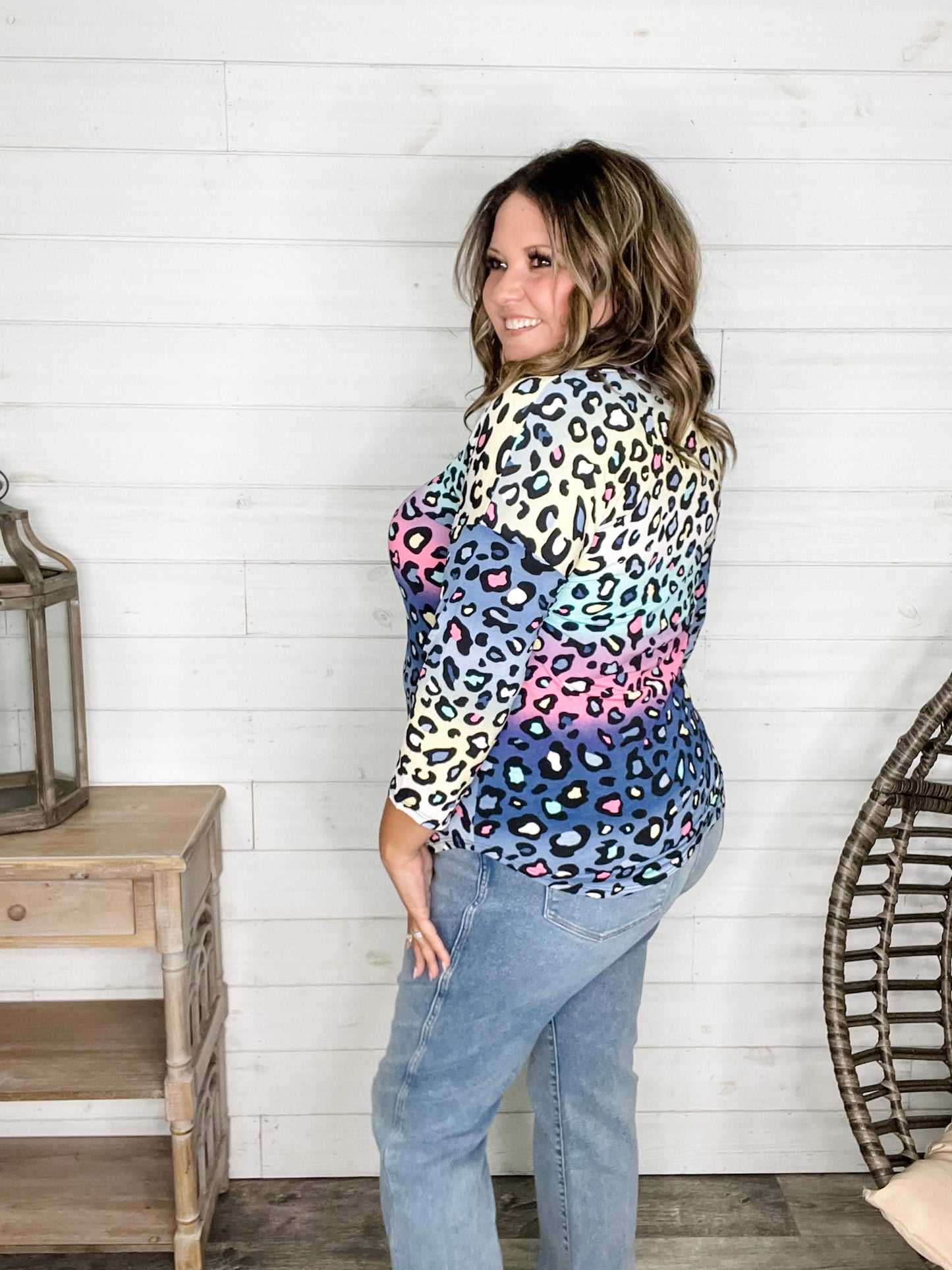 "Couldn't Help It" Animal Print 3/4 Sleeve V Neck