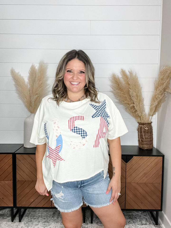 Patchwork "USA" Oversized Short Sleeve