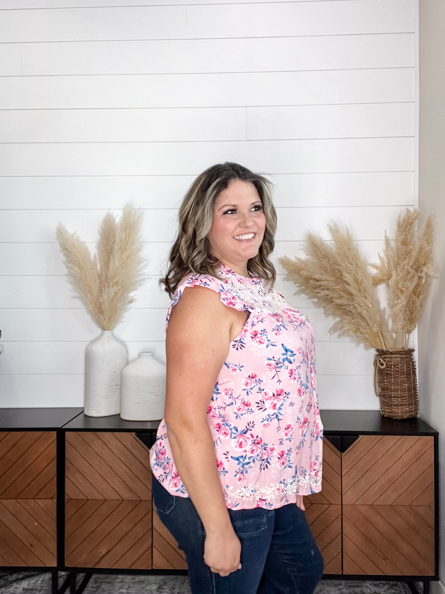 "Jensen" Floral Ruffle Cap Sleeveless