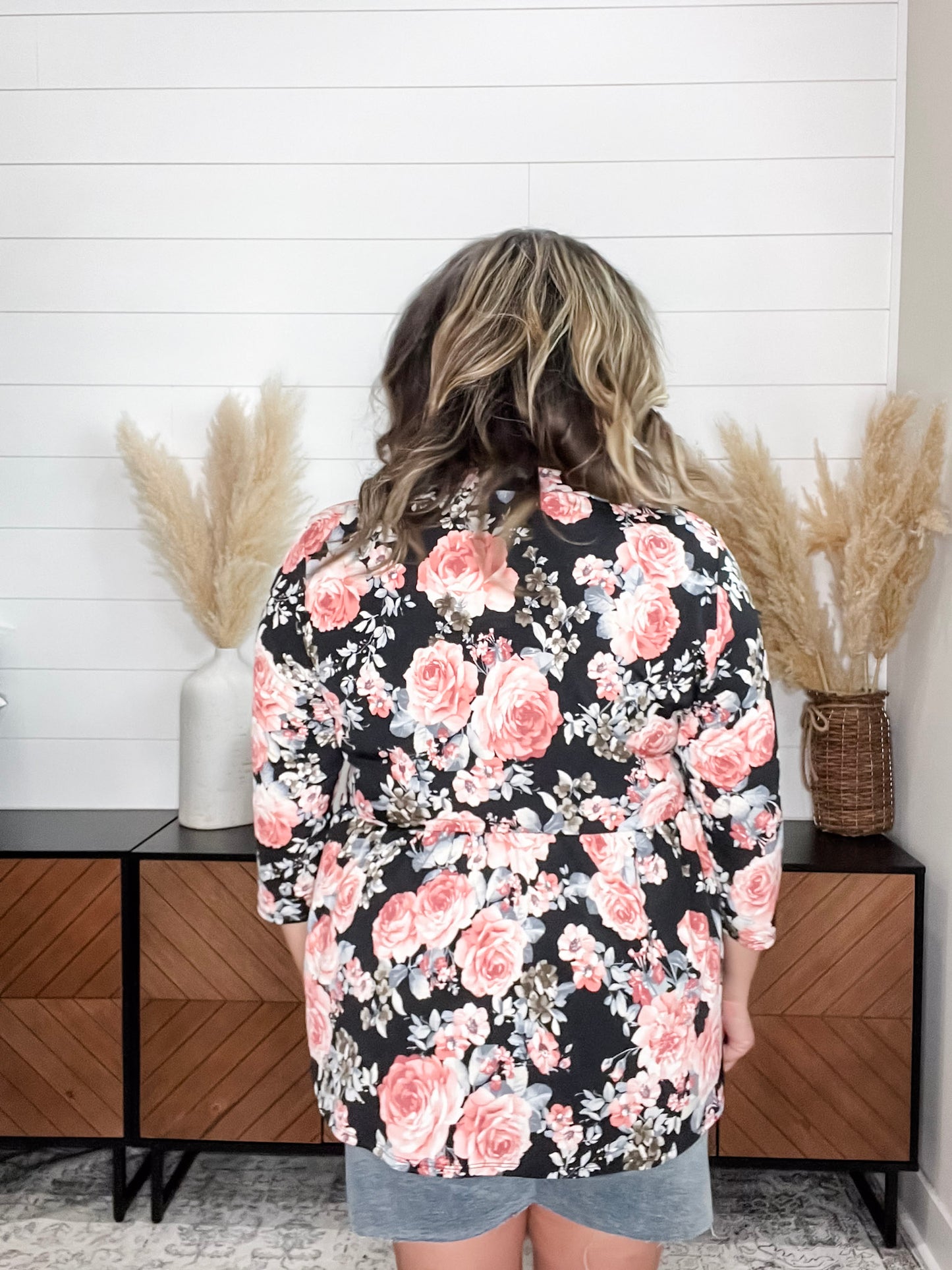 "Precise" Floral Split Neck 3/4 Sleeve Babydoll