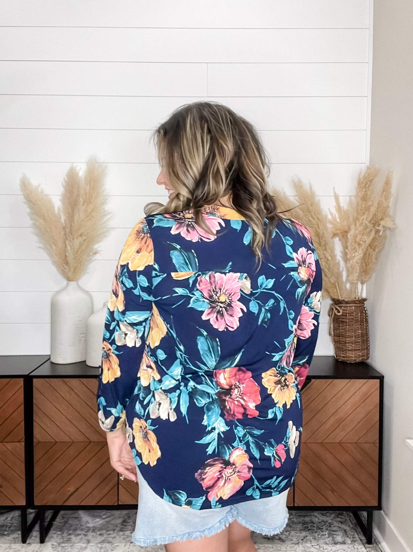 "Burn It Down" Floral Lizzy 3/4 Sleeve Split Neck