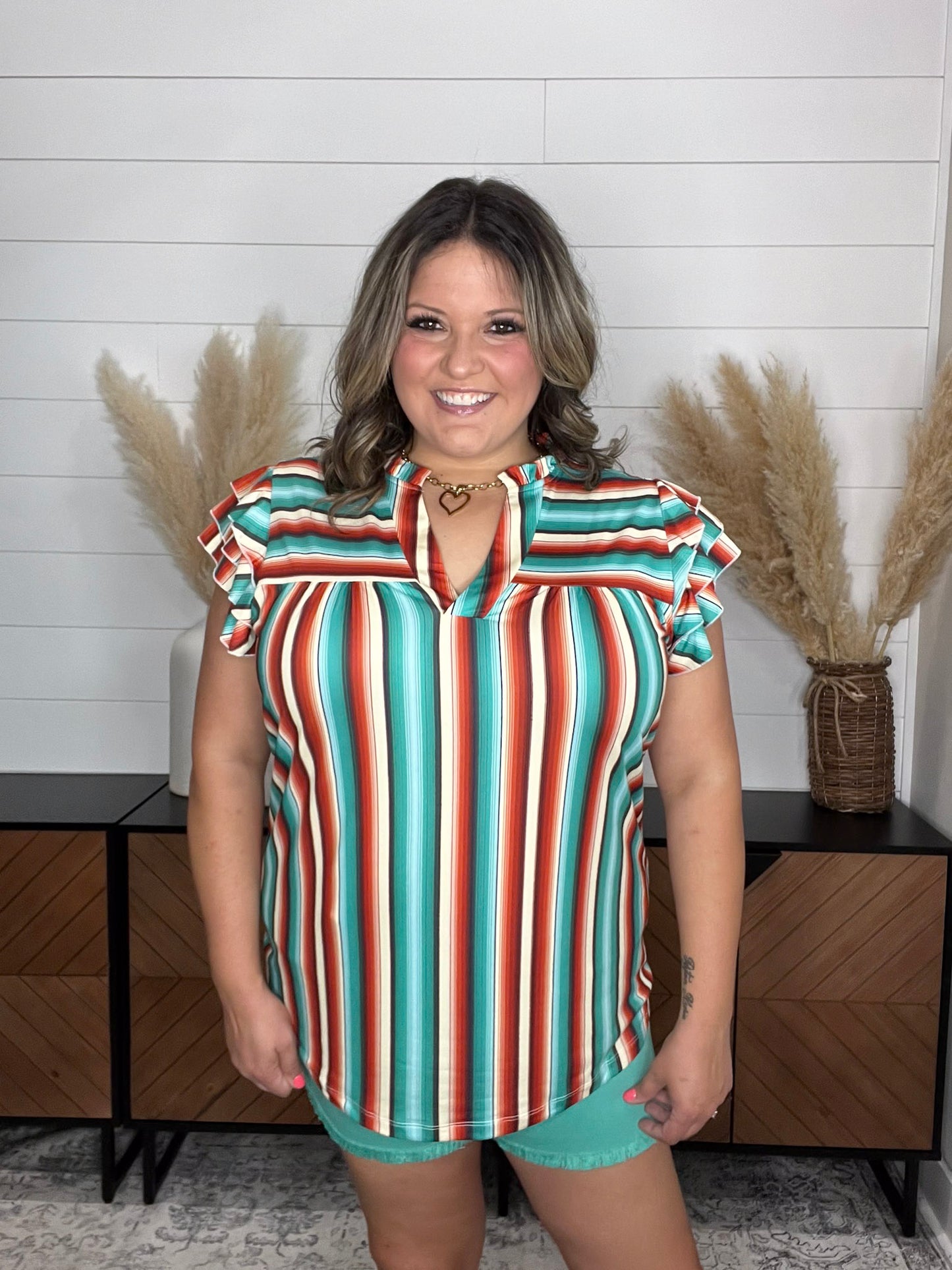 "Sundowner" V Neck with Ruffle Sleeve