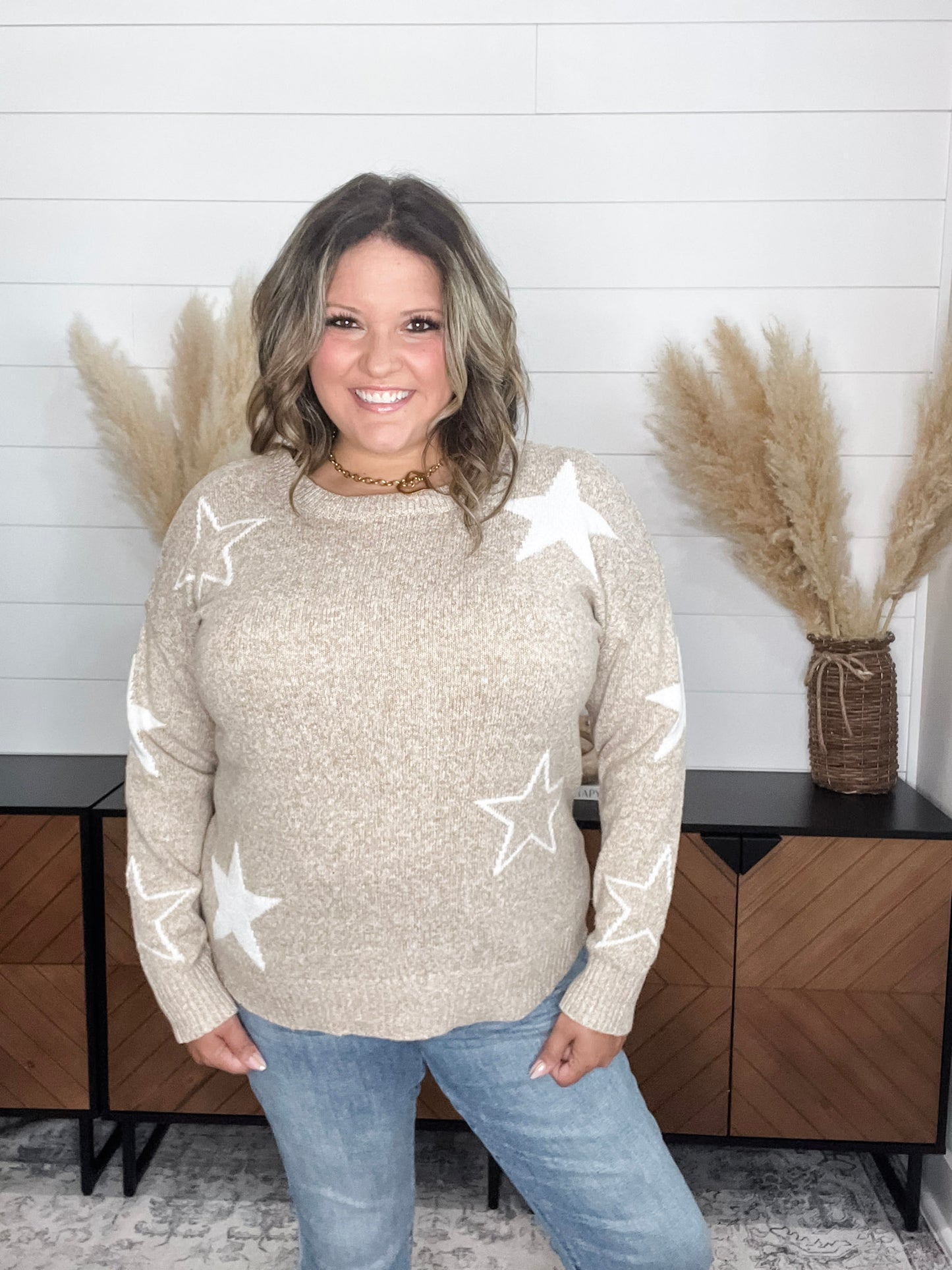 "Anarbor" Star Detail Long Sleeve Sweater