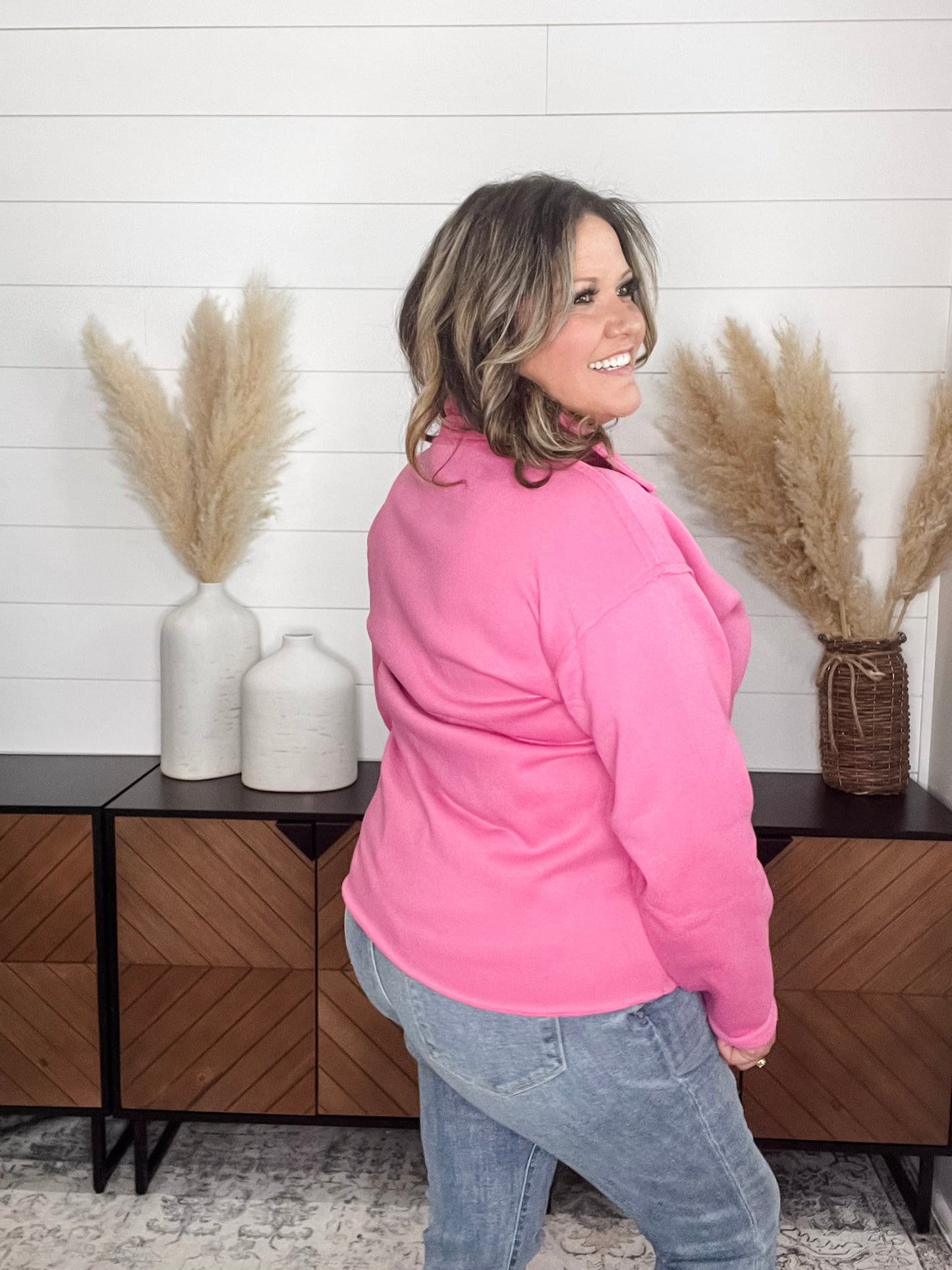 "Bubblegum" Long Sleeve Split Neck Sweatshirt