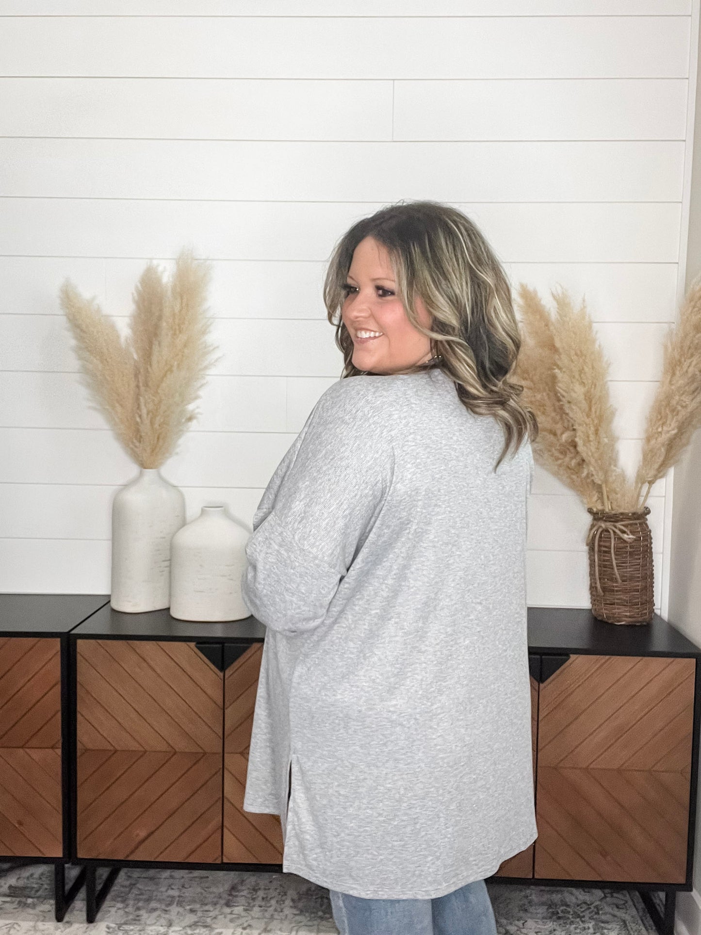 Ribbed Cardigan (Heather Grey)
