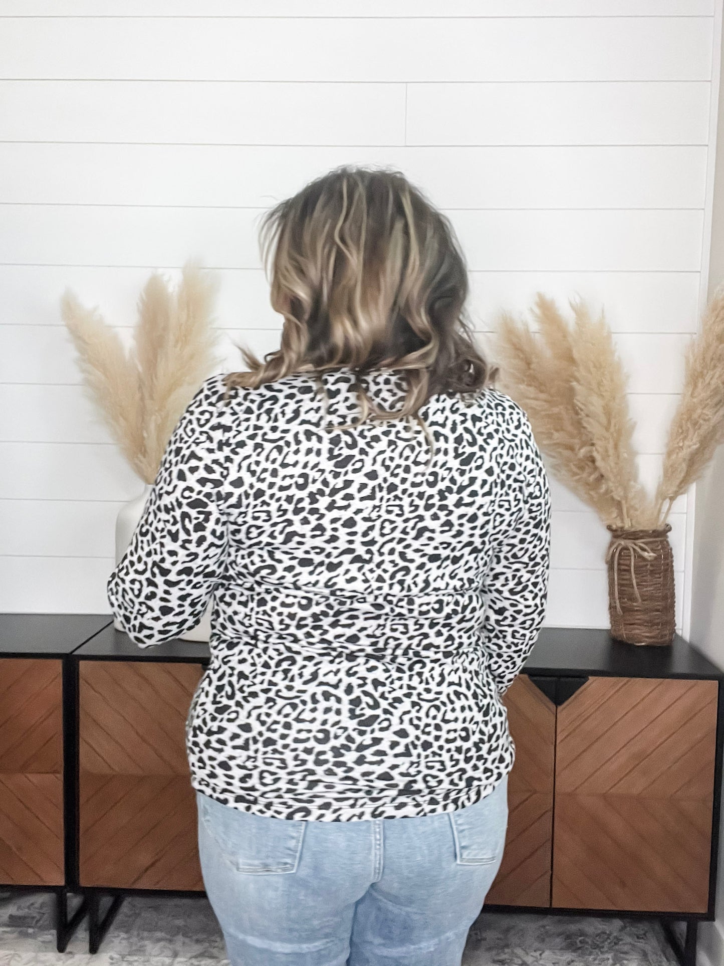 "Dixie" Animal Print Long Sleeve with Criss Cross Design (Grey)