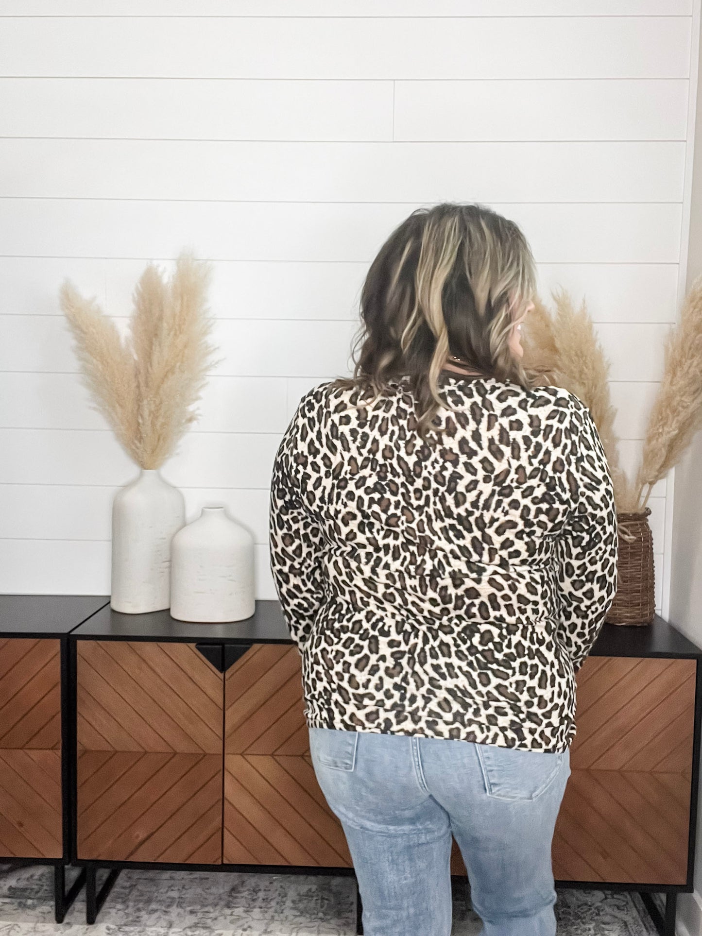 "Dixie" Animal Print Long Sleeve with Criss Cross Design (Beige)