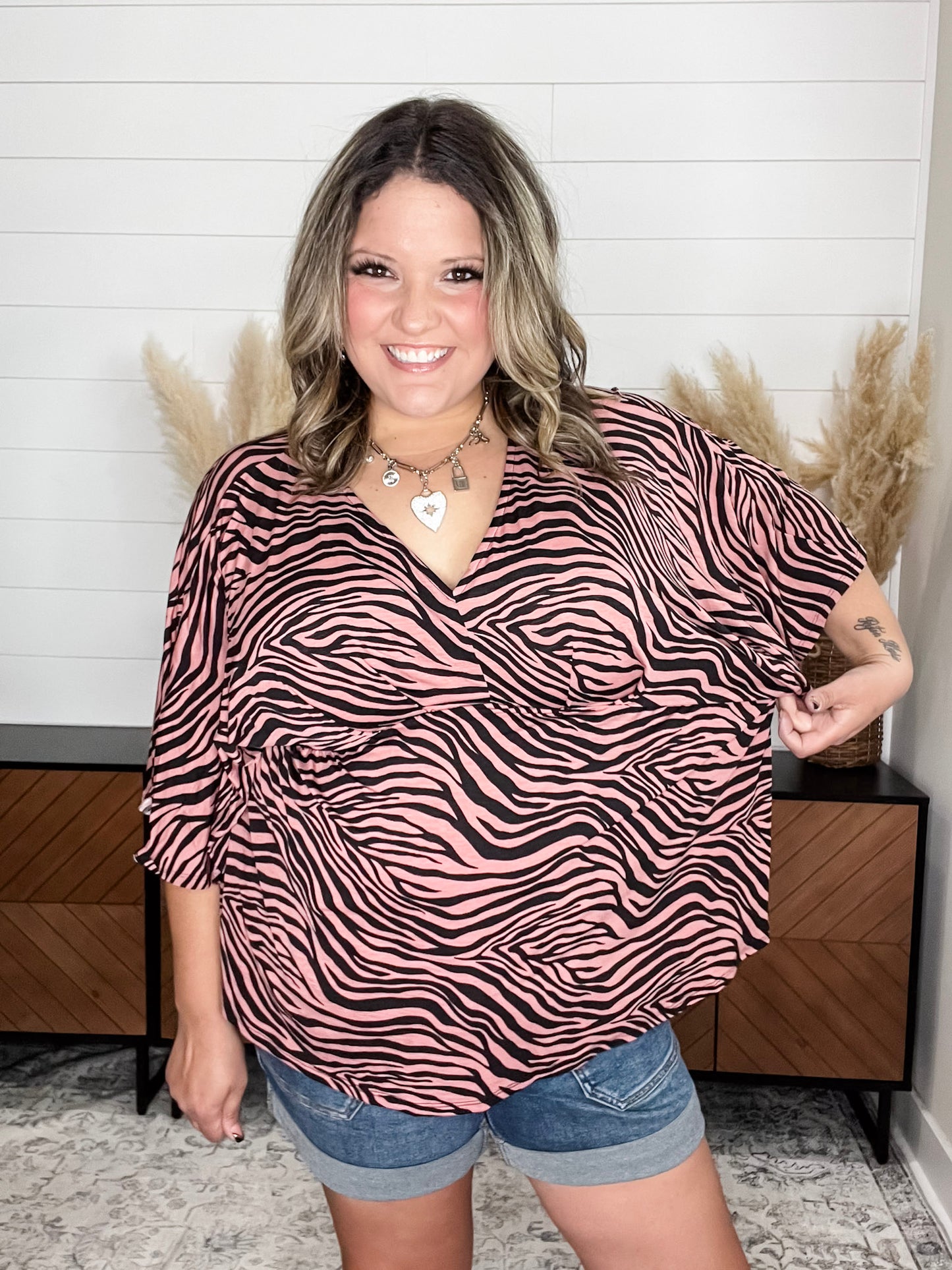 "Bellamy" Animal V Neck 3/4 Bell Sleeve