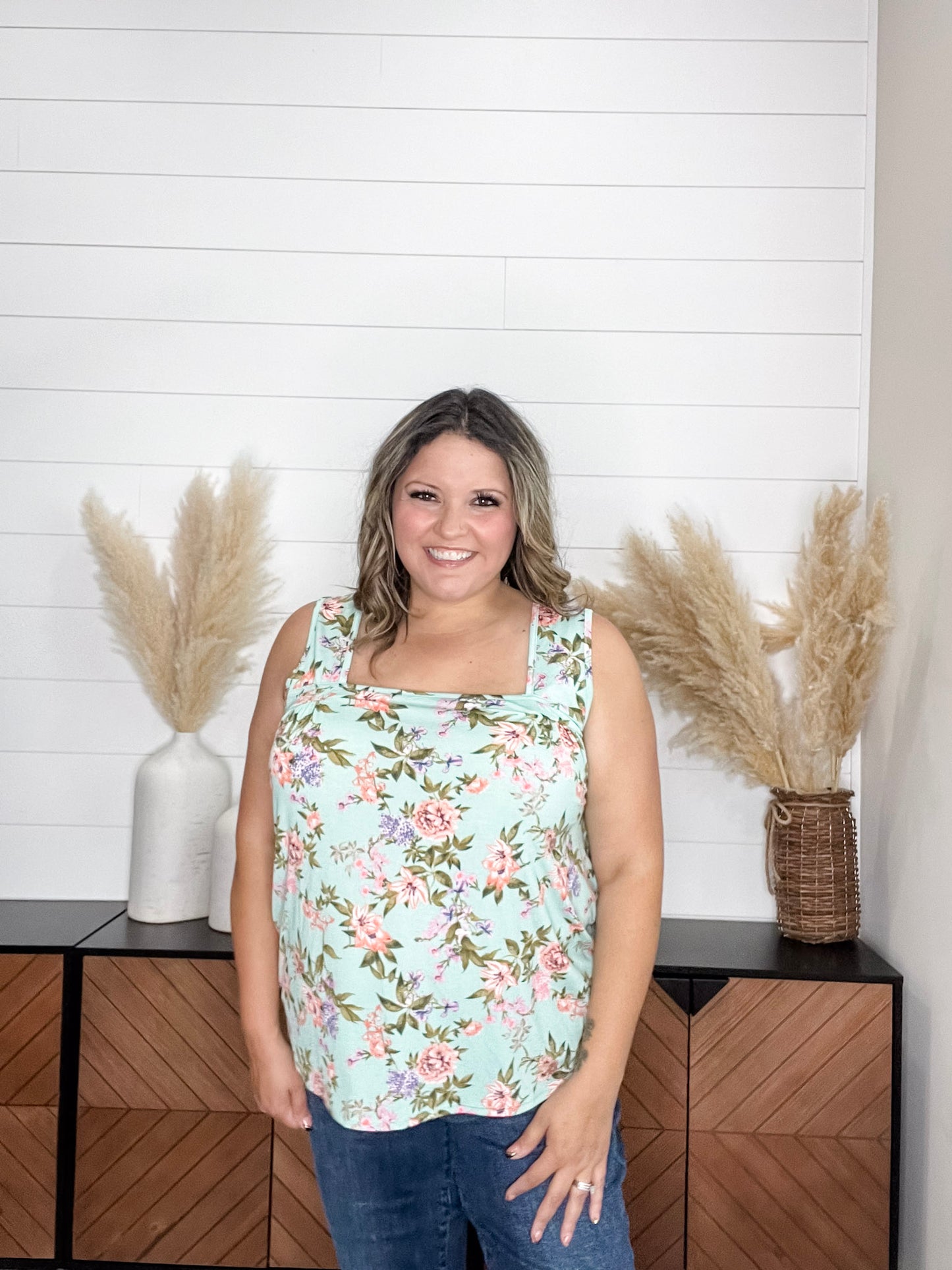 "Bittersweet" Floral Square Neck Tank Top