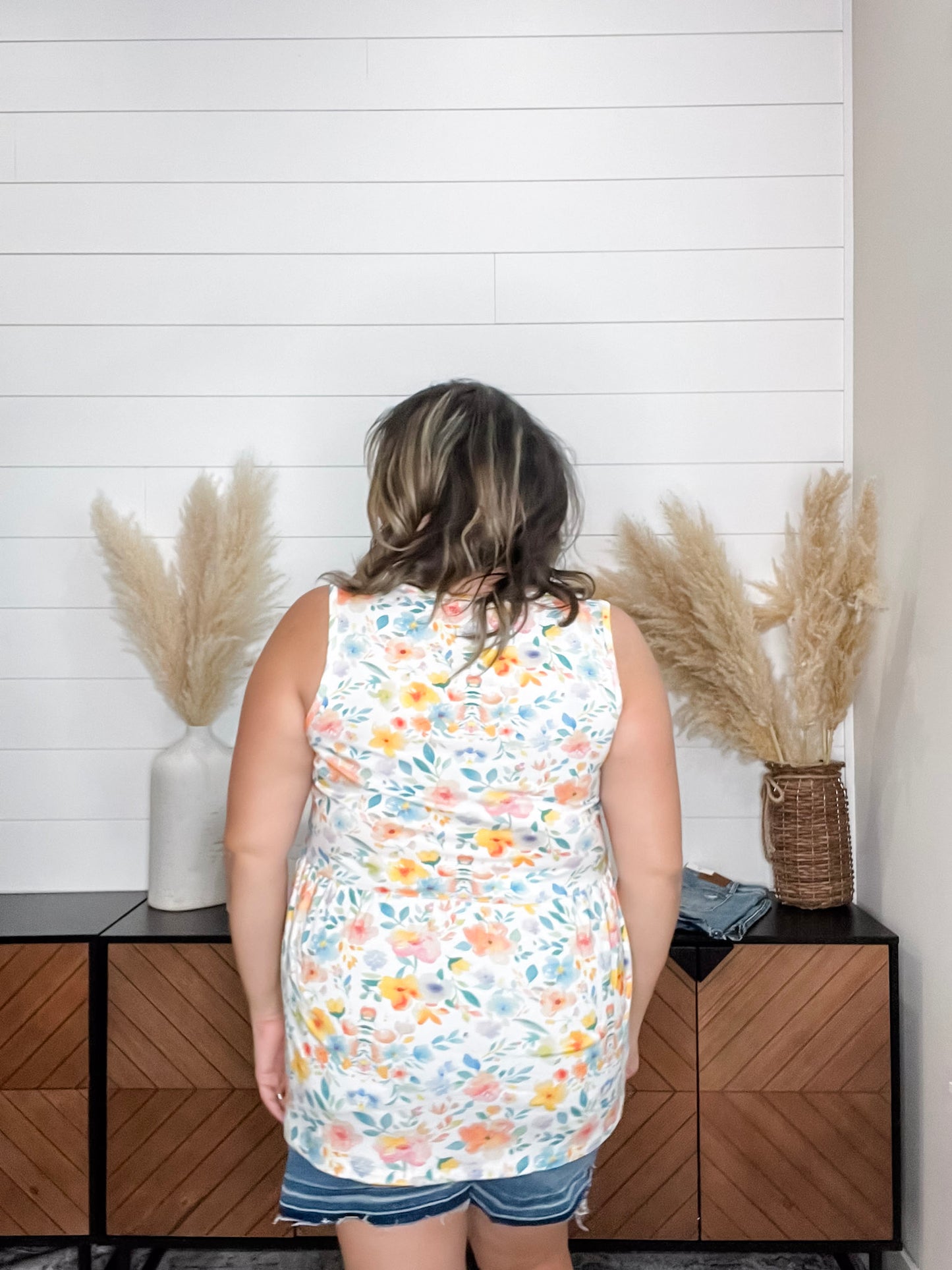 "Renee" Floral Ruffle Tank (Watercolor)