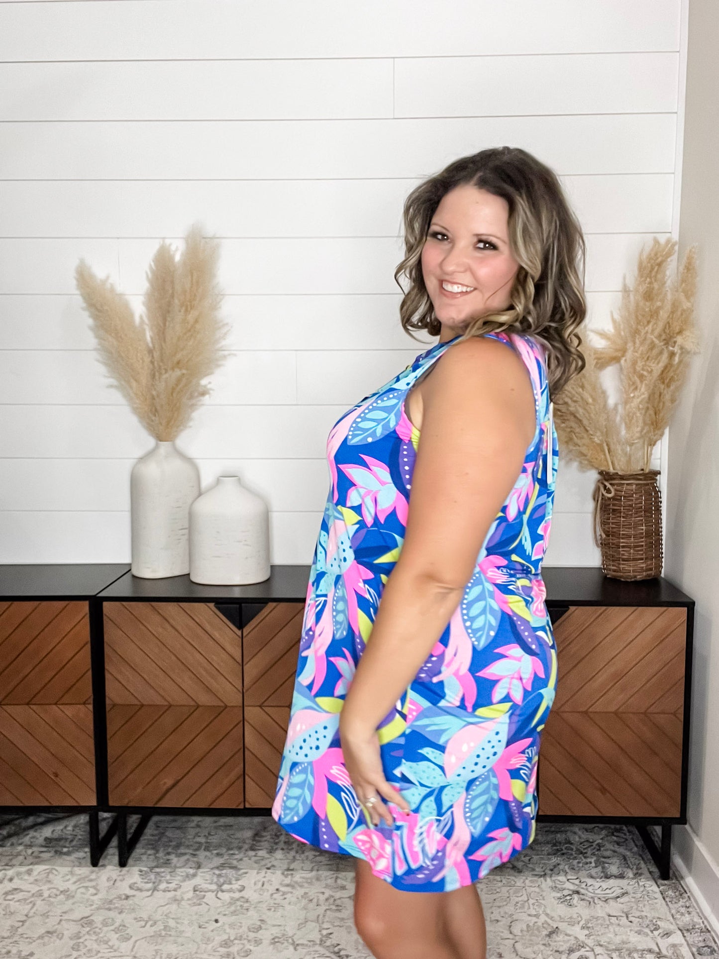 "Stafford" Sleeveless Split Neck Dress with Pockets
