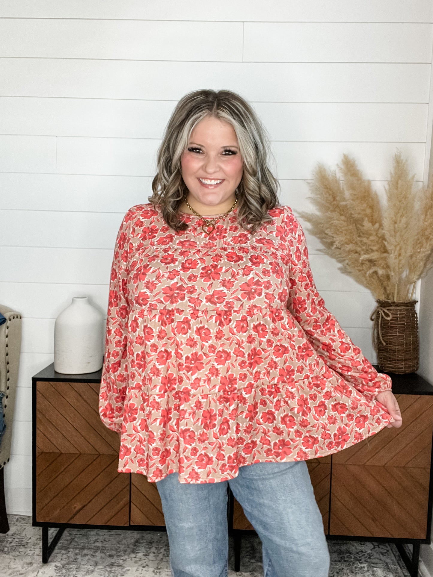 "Margot" Waffle Texture Bubble Long Sleeve