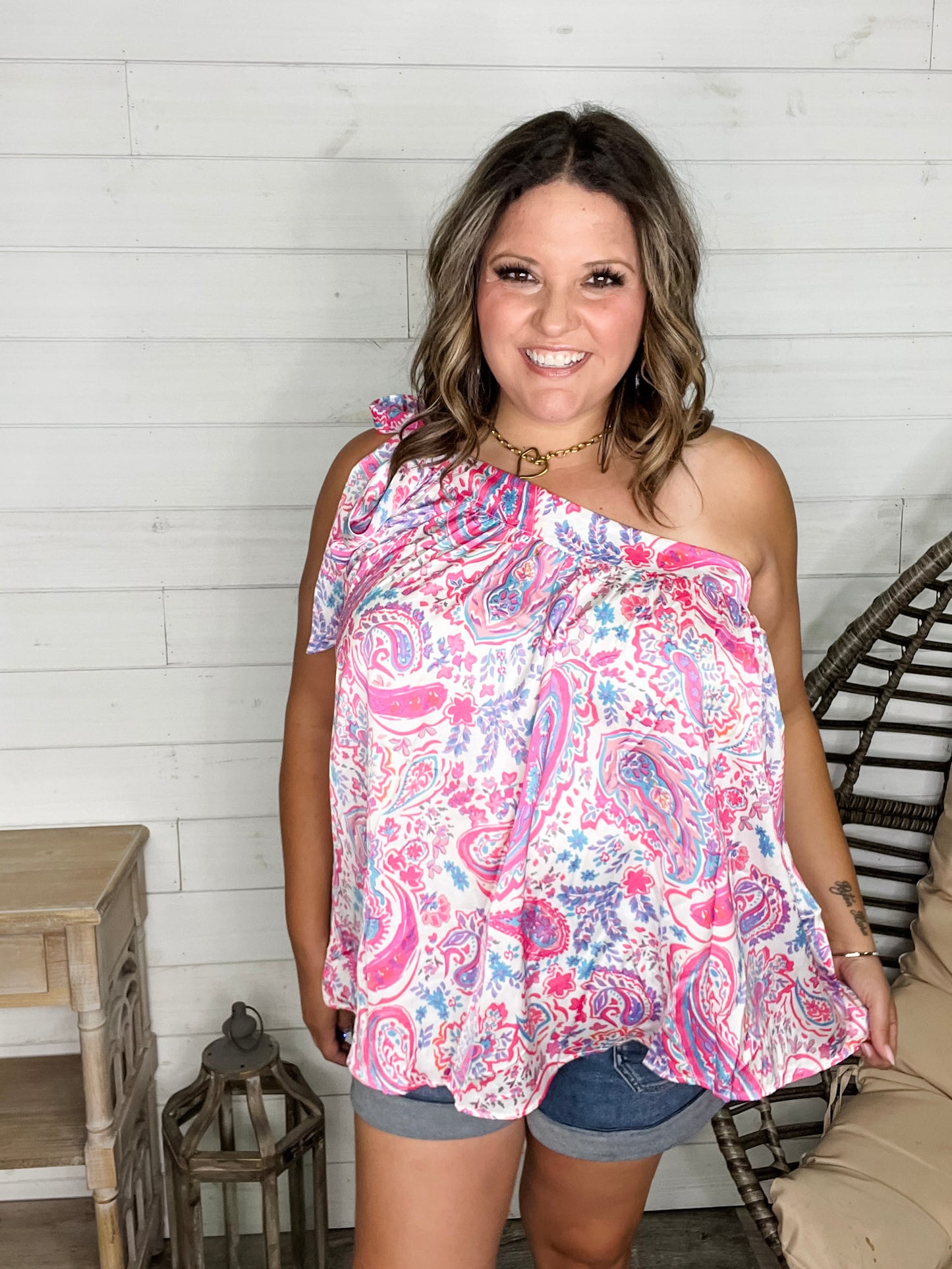 "Headturner" Paisley Off the Shoulder with Tie Detail