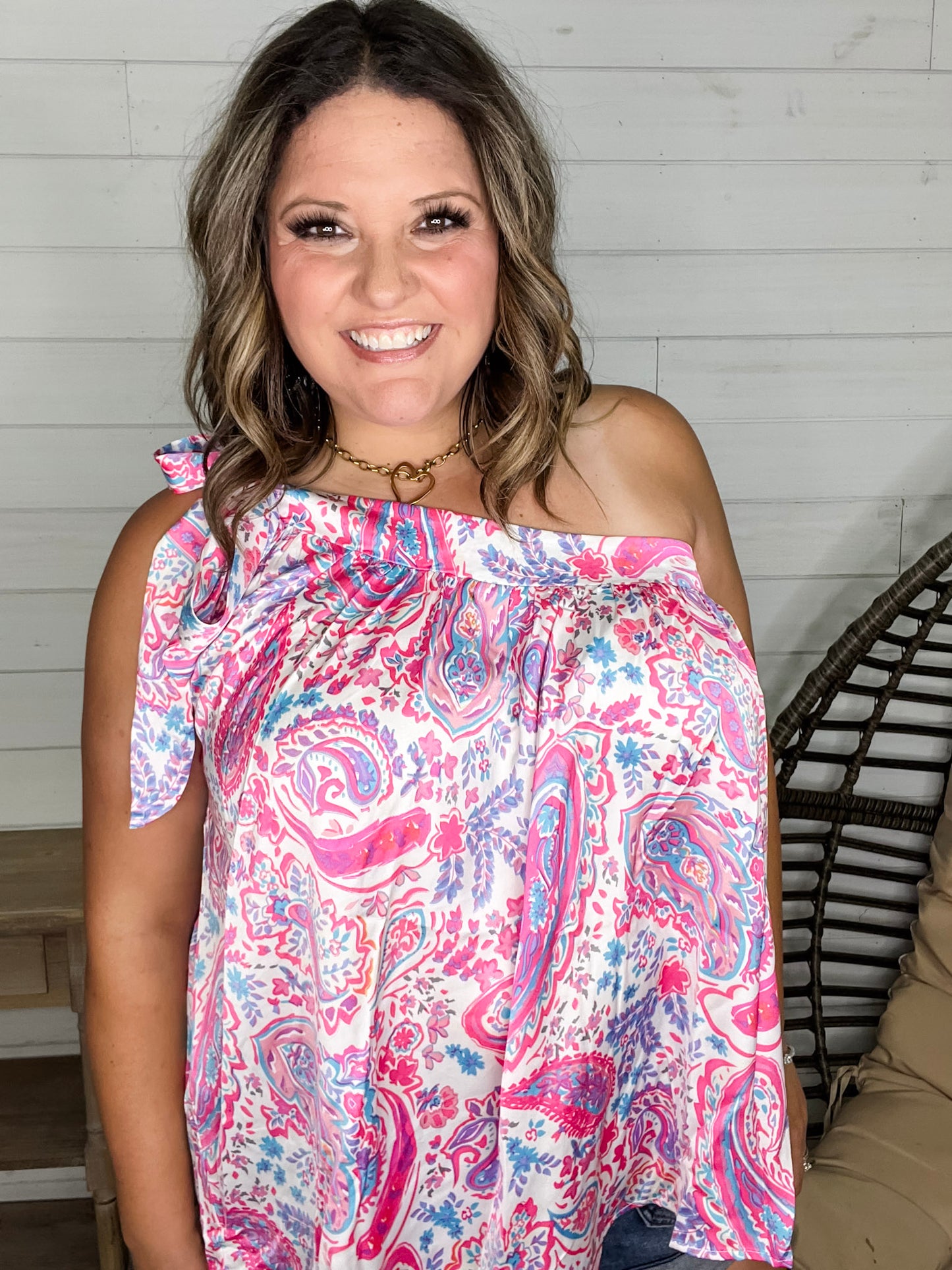 "Headturner" Paisley Off the Shoulder with Tie Detail