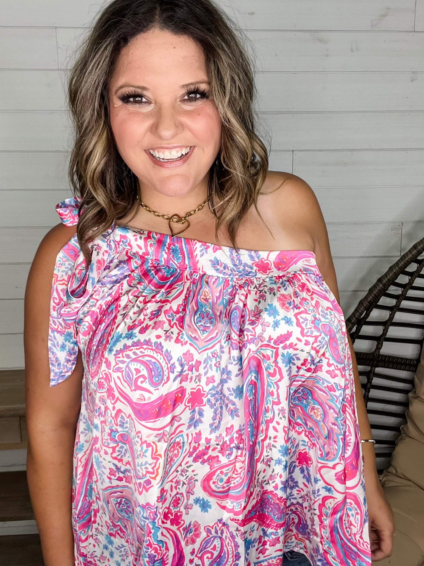 "Headturner" Paisley Off the Shoulder with Tie Detail