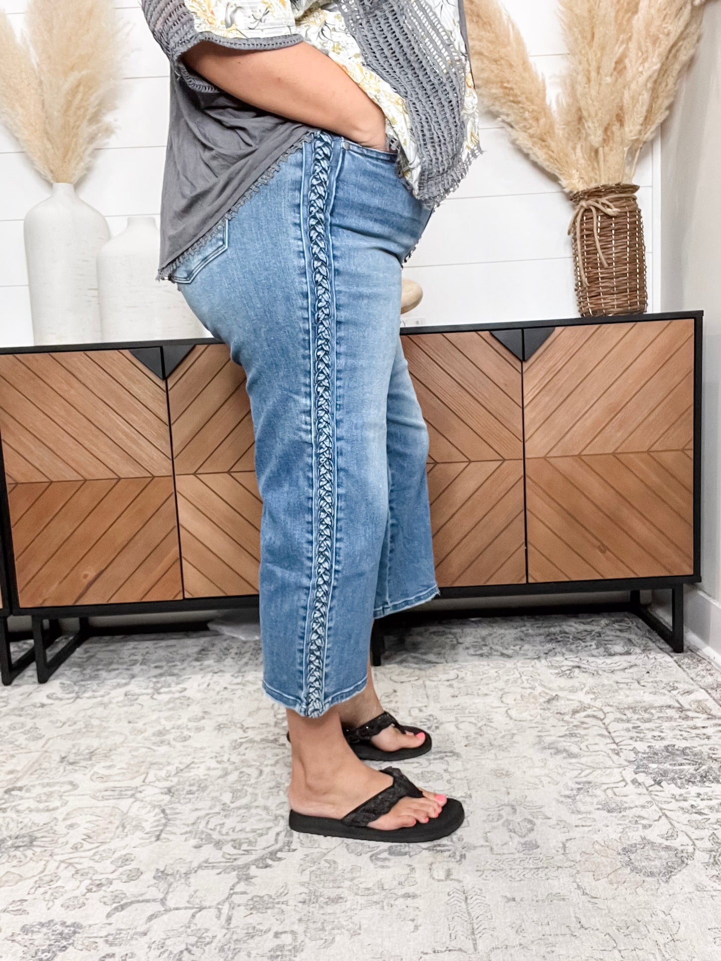 Judy Blue "She's French" Braided Wide Leg Crop Jean