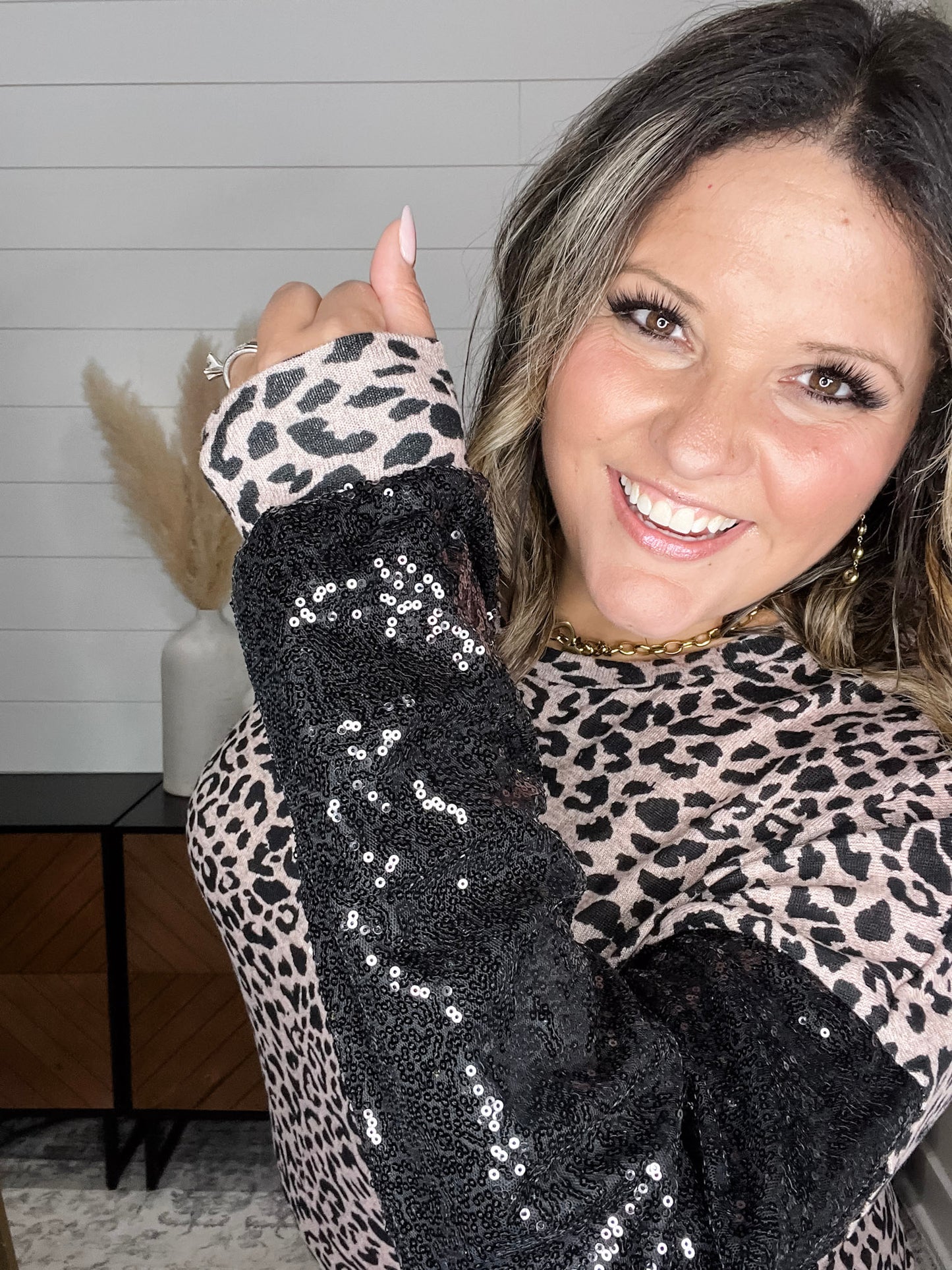 "Mister" Sequined Long Sleeve Animal Print