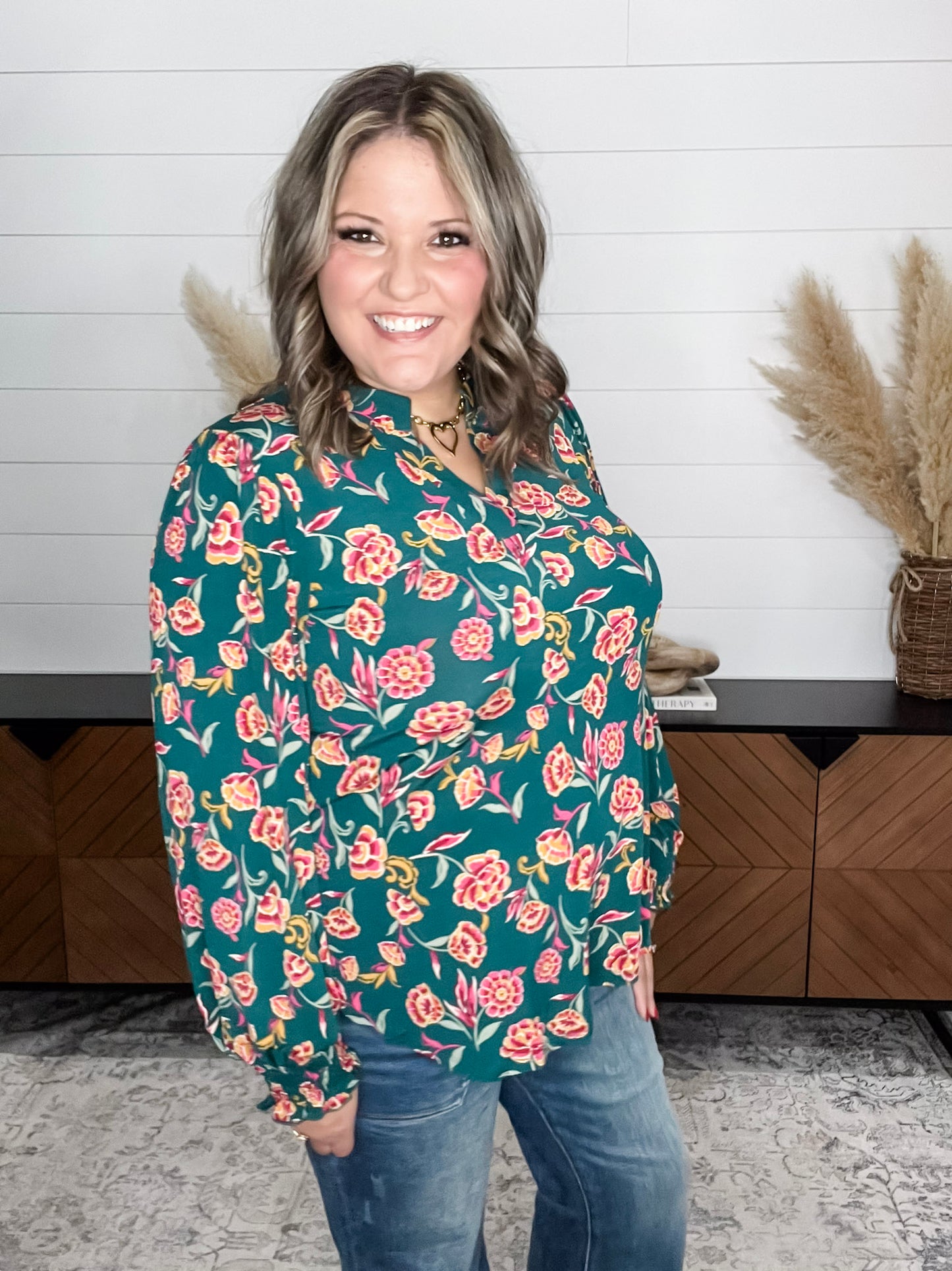 "Fayetteville" Smocked Wrist Long Sleeve Split Neck